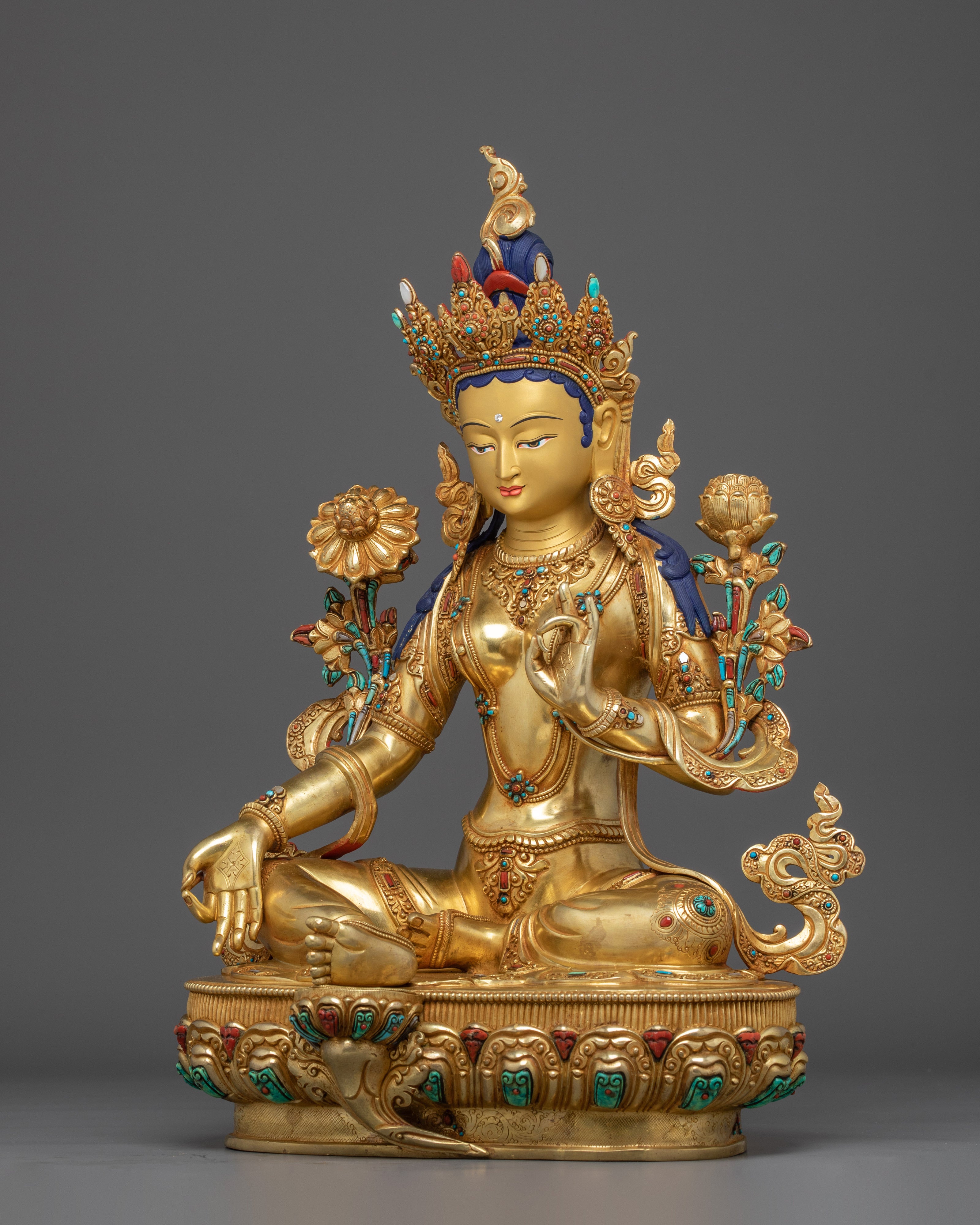 Green Tara, Guardian of Compassion | Nepali Handcrafted Gold Icon