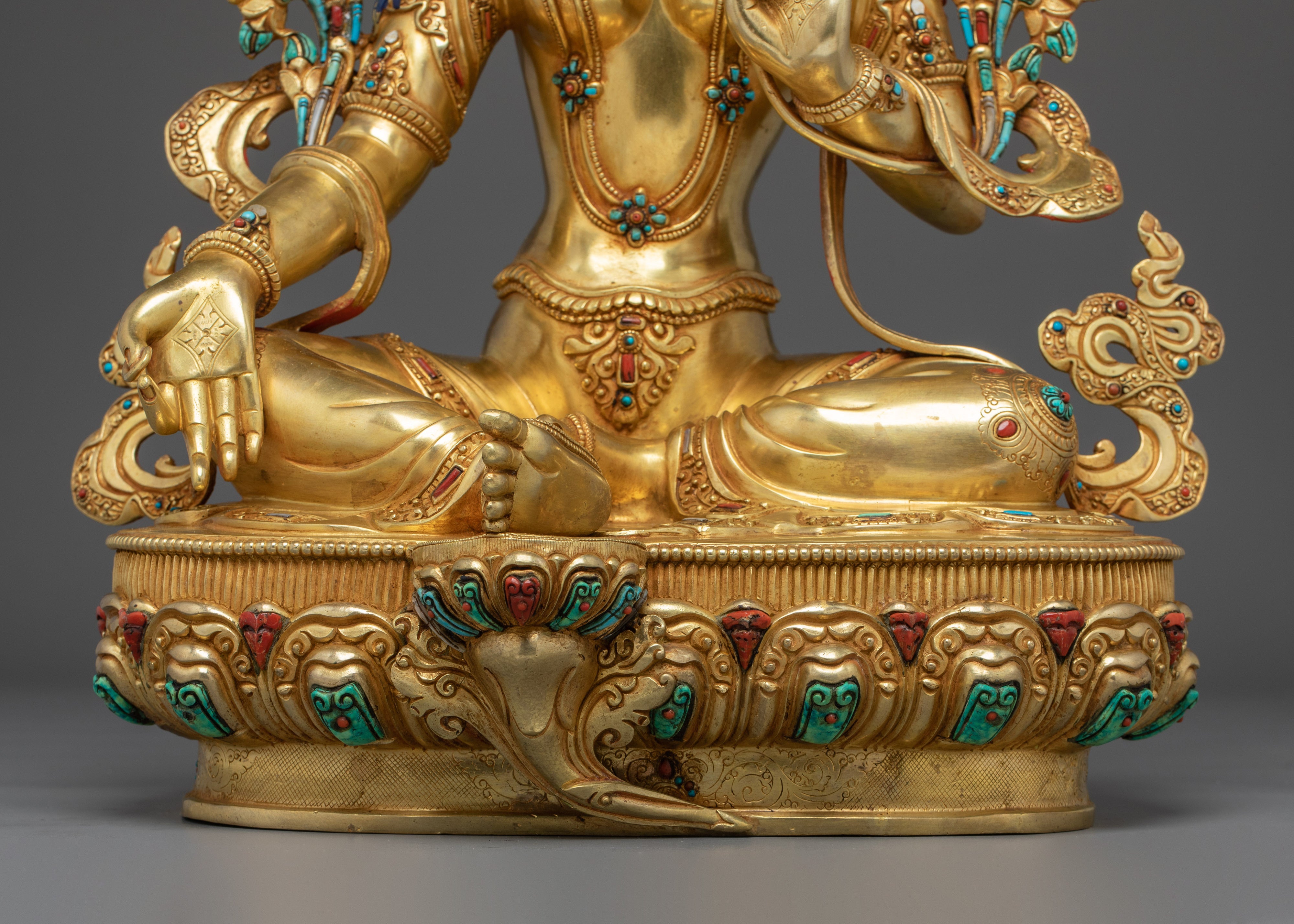 Green Tara, Guardian of Compassion | Nepali Handcrafted Gold Icon