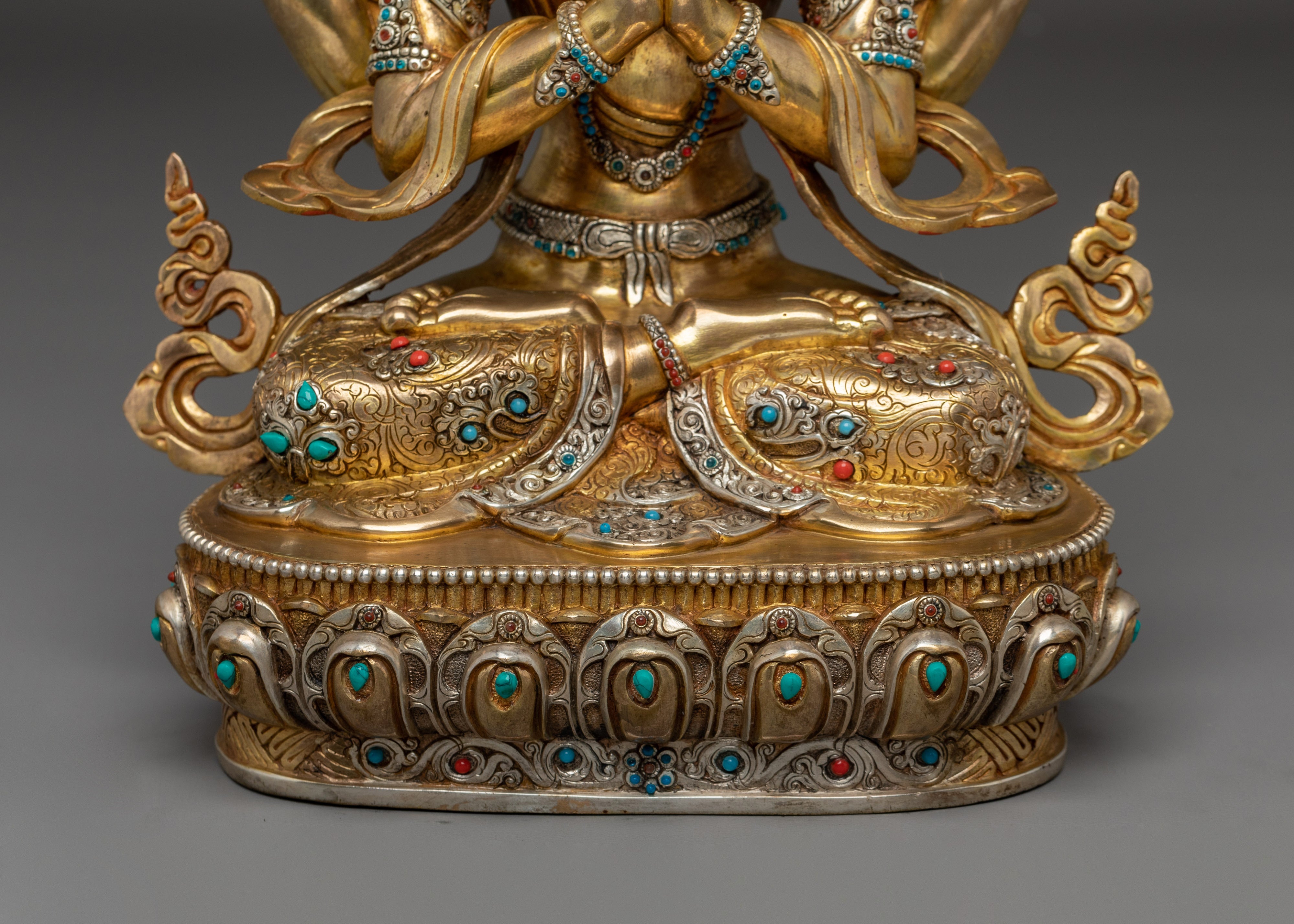 Graceful Golden Chenrezig Sculpture | Handcrafted Nepali Artwork