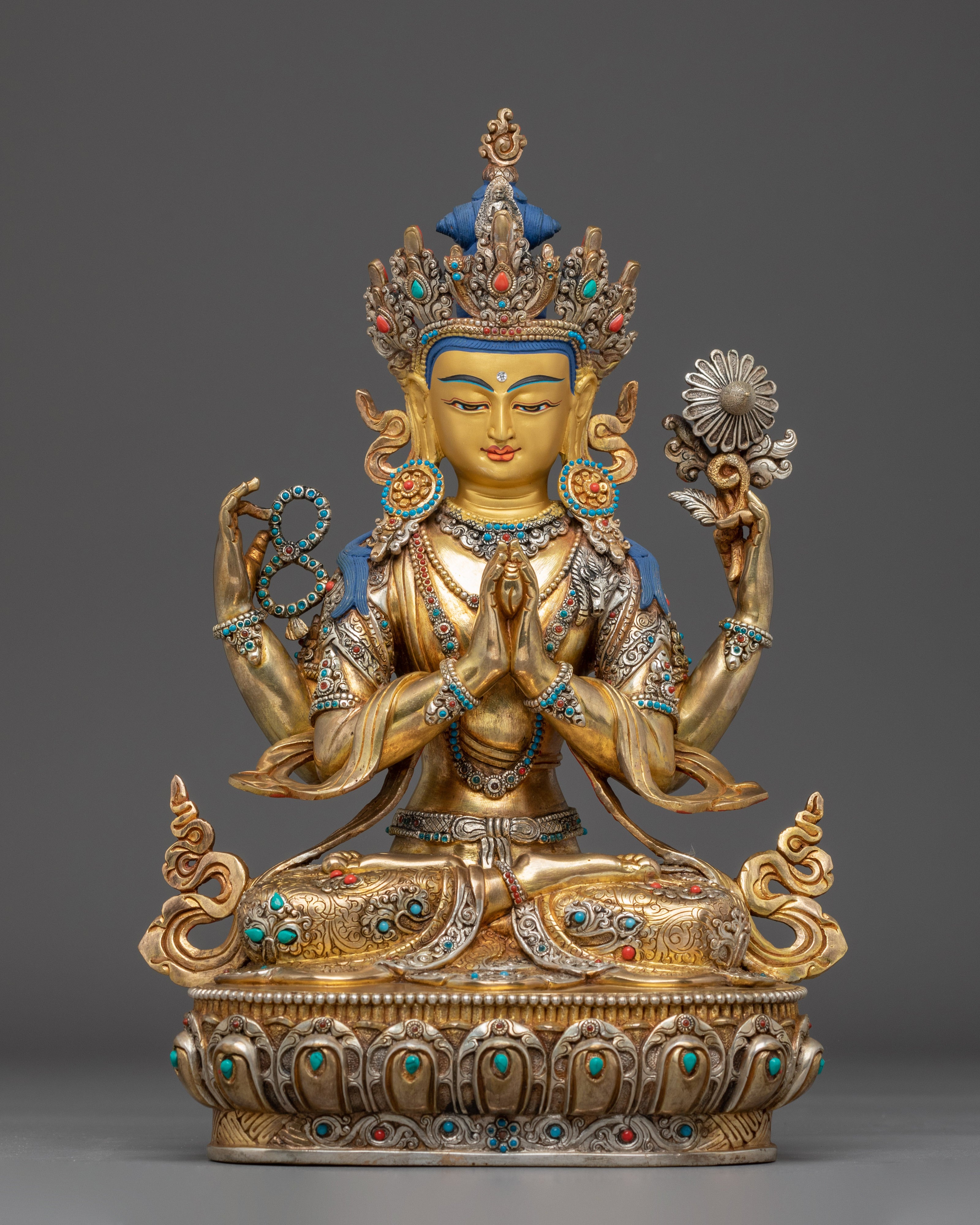 Graceful Golden Chenrezig Sculpture