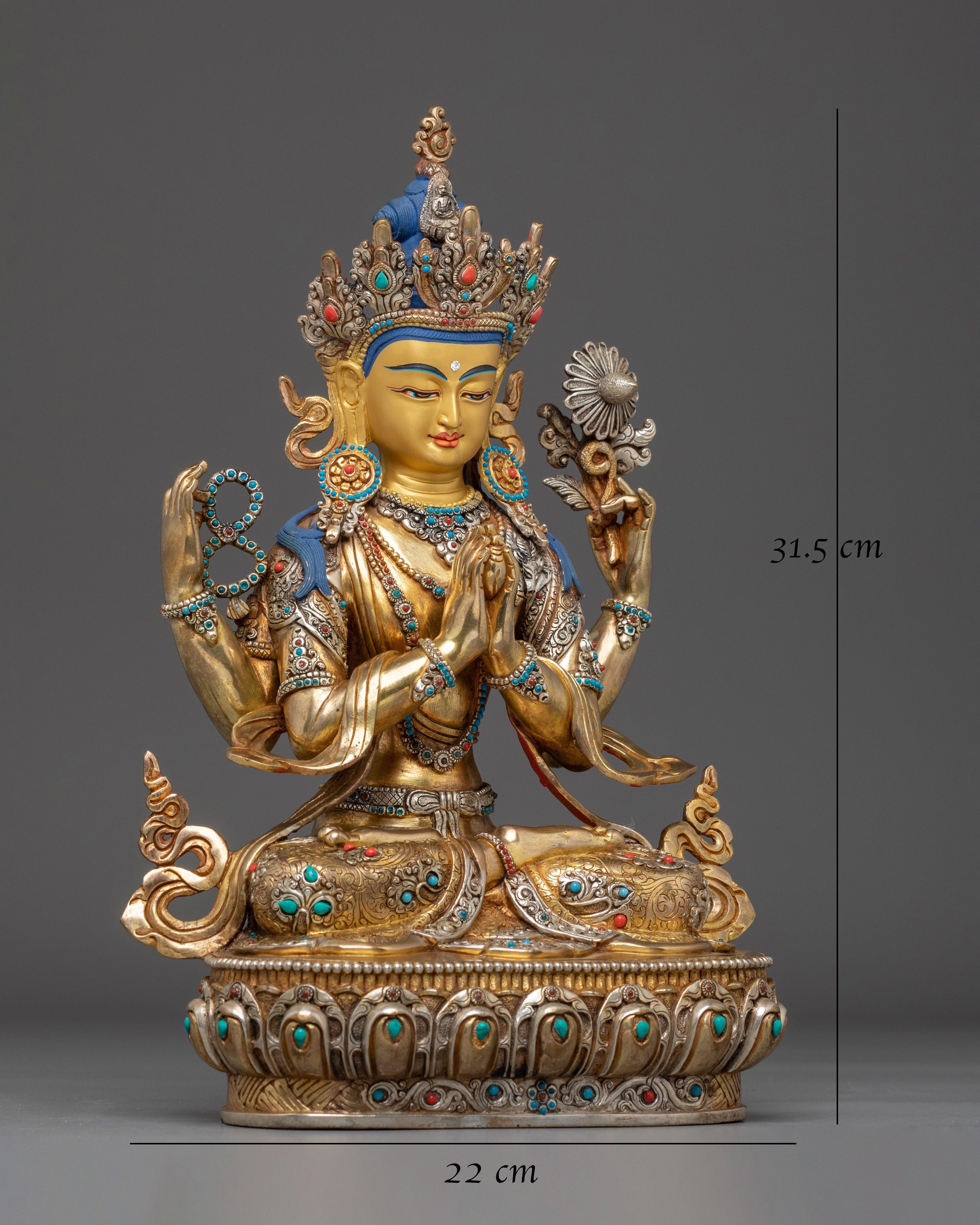 Graceful Golden Chenrezig Sculpture
