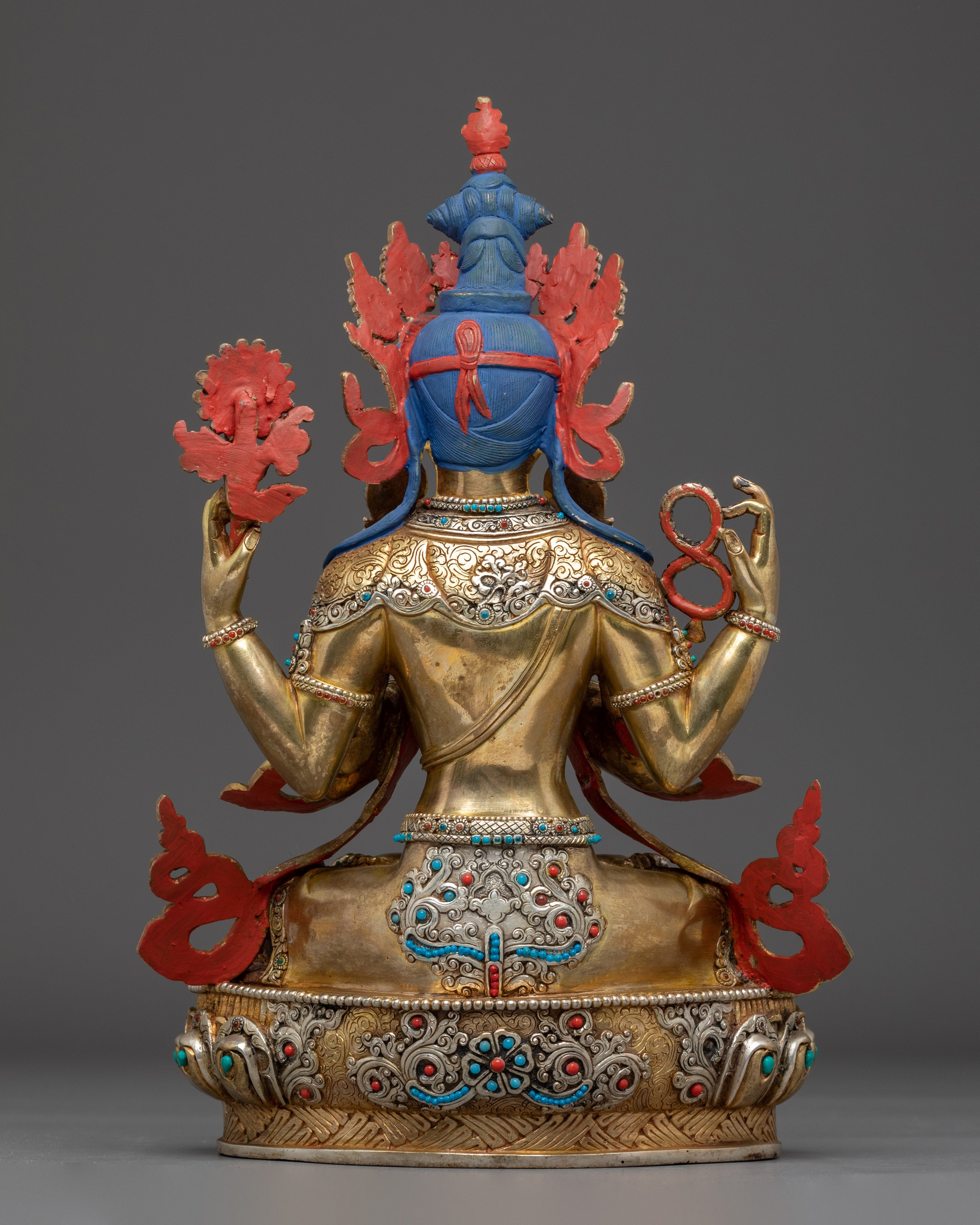 Graceful Golden Chenrezig Sculpture | Handcrafted Nepali Artwork