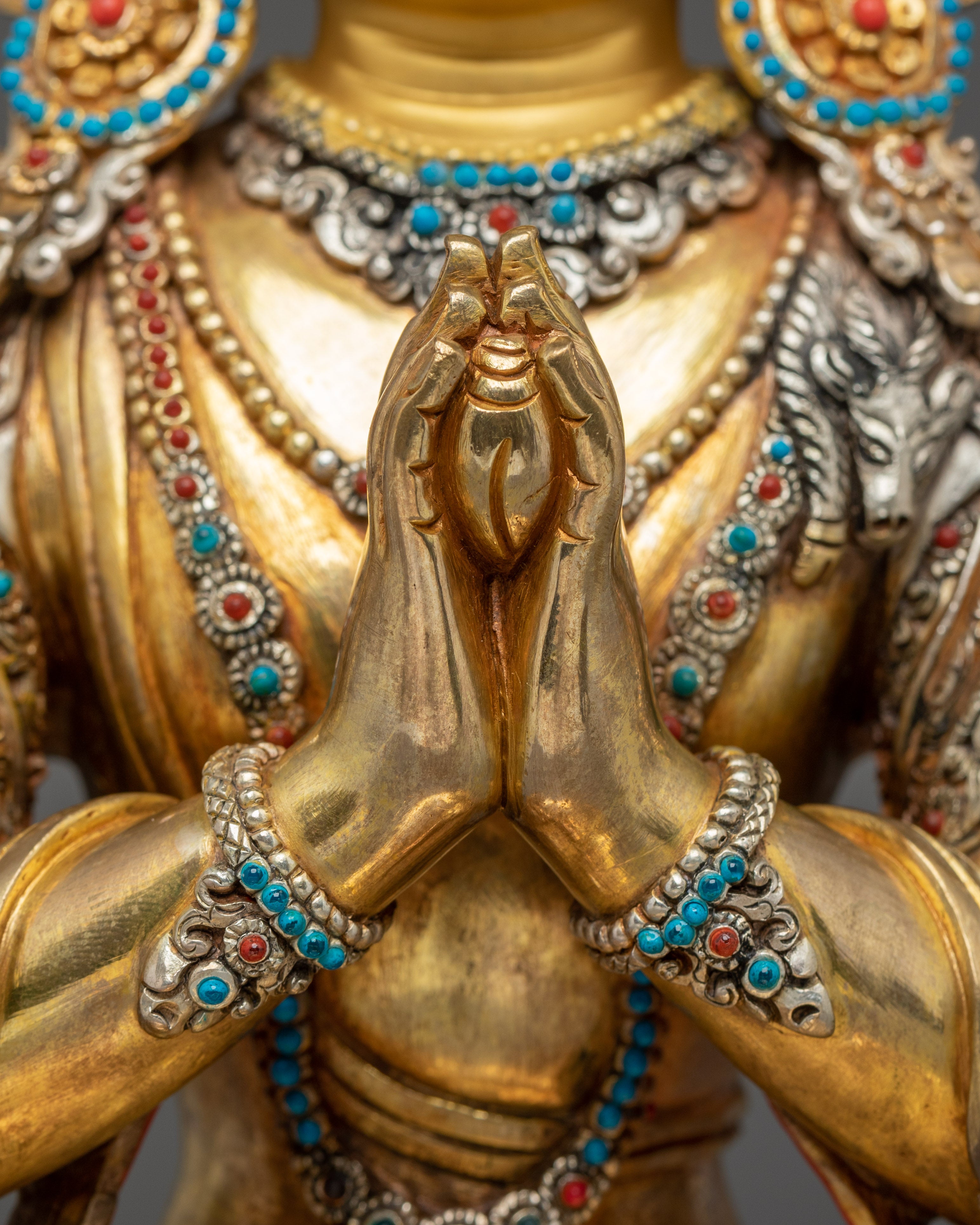 Graceful Golden Chenrezig Sculpture | Handcrafted Nepali Artwork