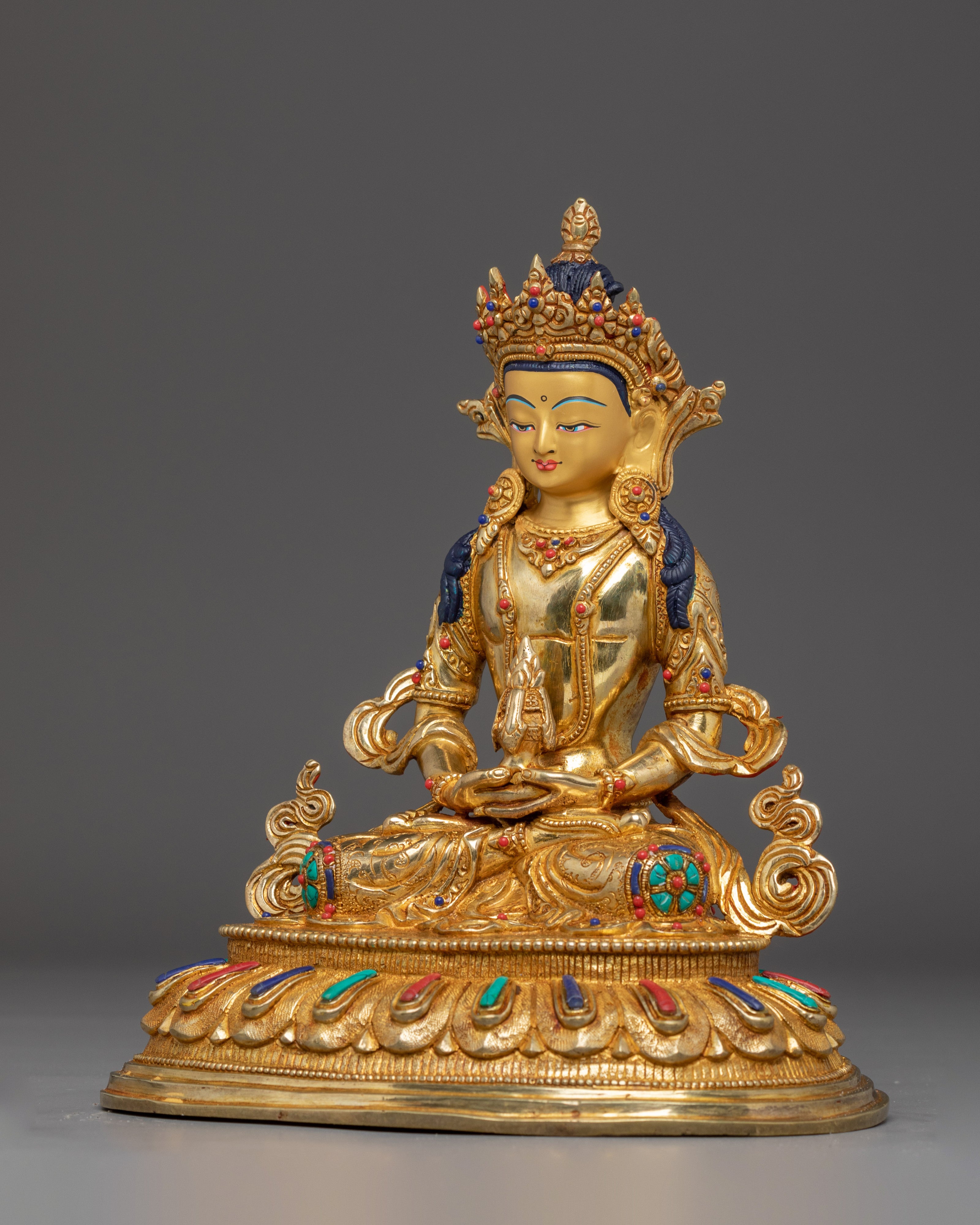 Handmade Golden Amitayus Sculpture | Himalayan Crafted Icon for Healing