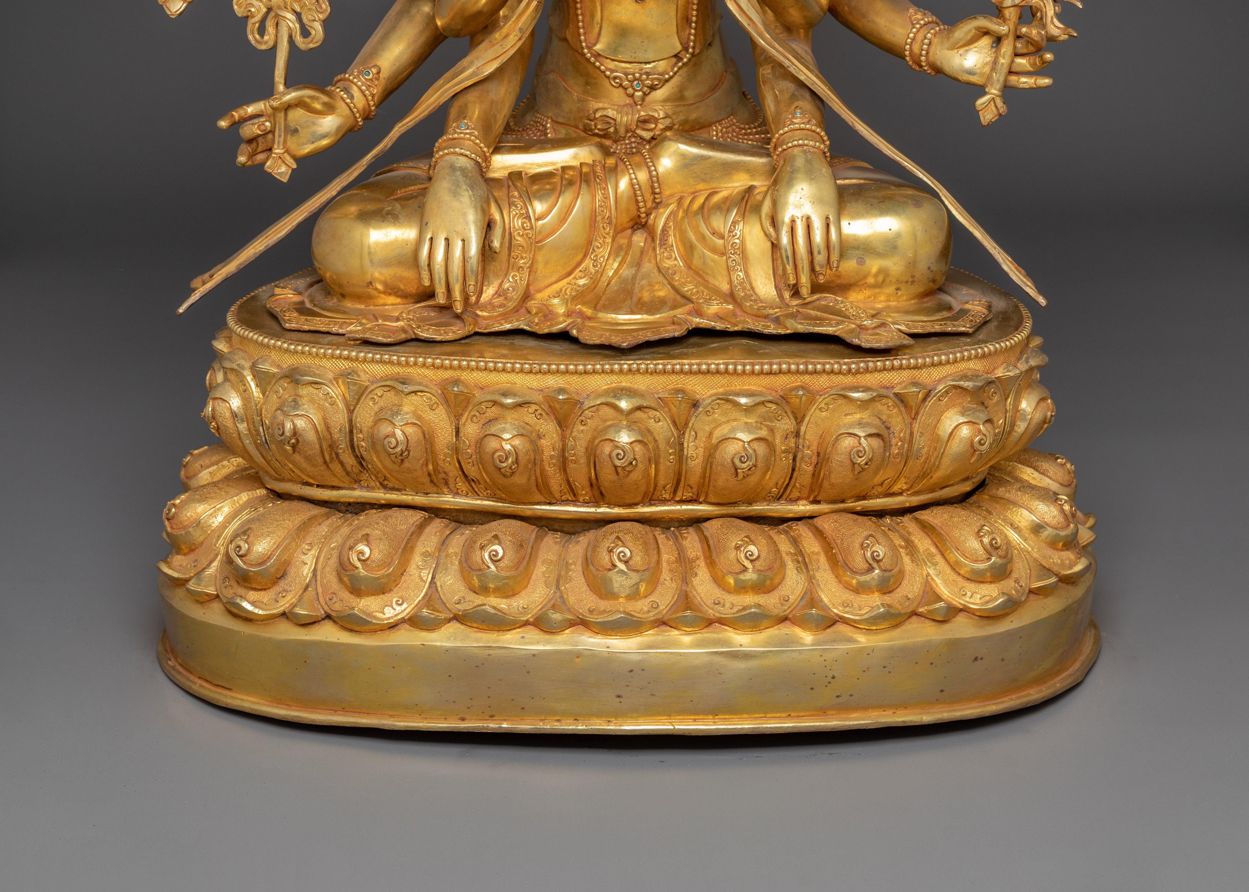 Gold Gilded Kunzang Gyalwa Dupa | Nepali Handcrafted Icon of Peace