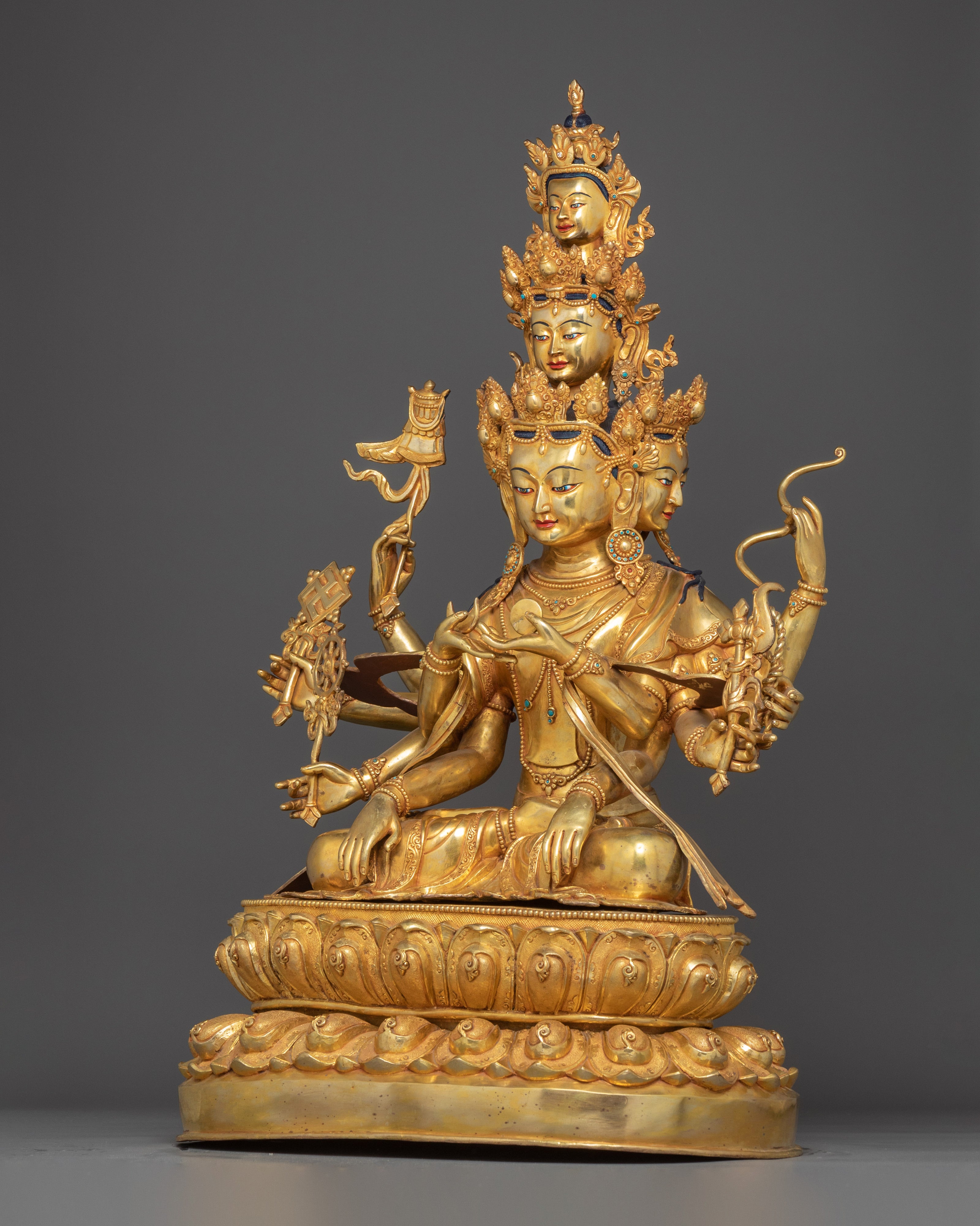 Gold Gilded Kunzang Gyalwa Dupa | Nepali Handcrafted Icon of Peace