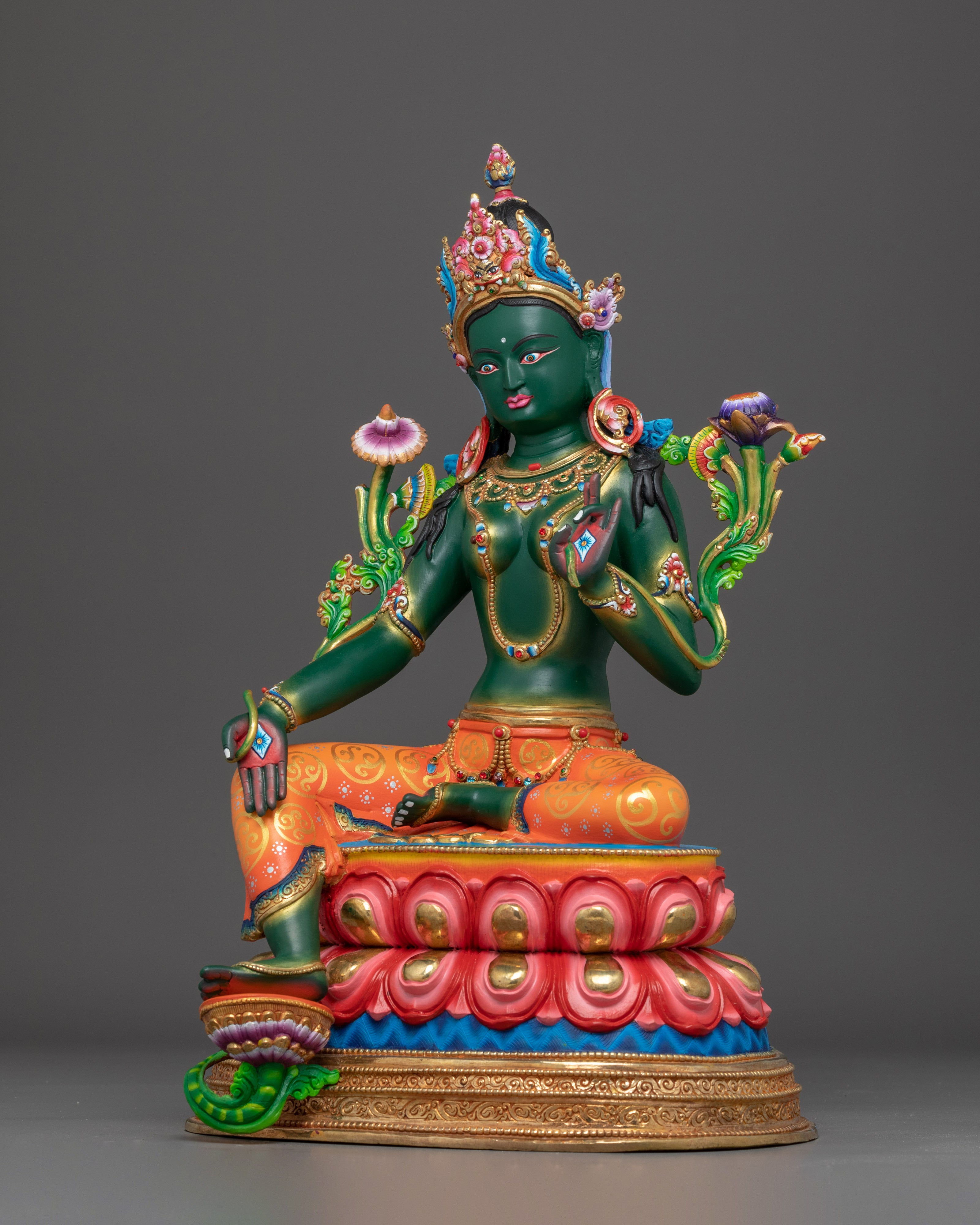Radiant Colourful Shyama Tara Figurine | Green Tara - Mother of Liberation