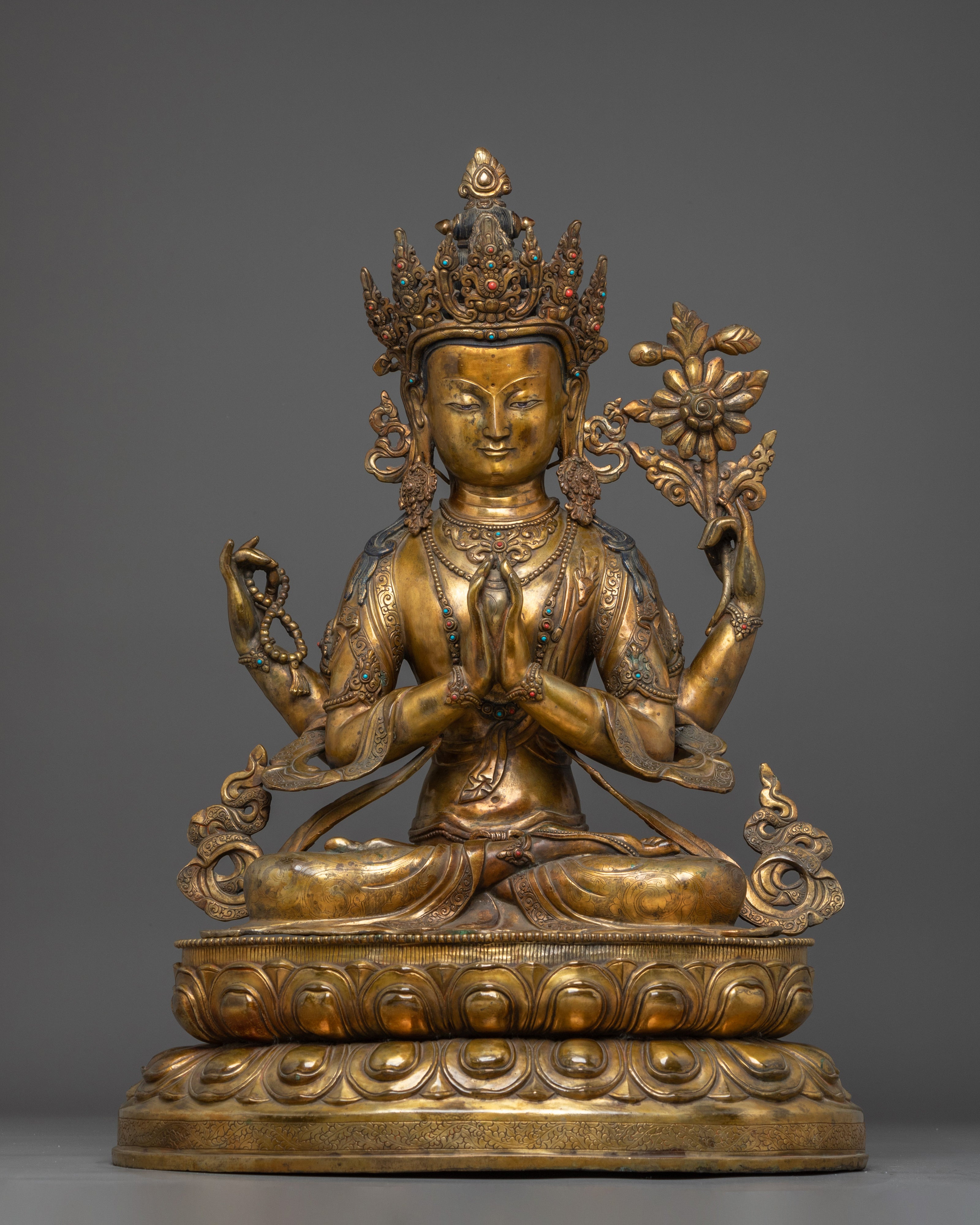 Chenrezig Buddhist Art for Spiritual Altars | Buddhist Altar Deity Sculpture
