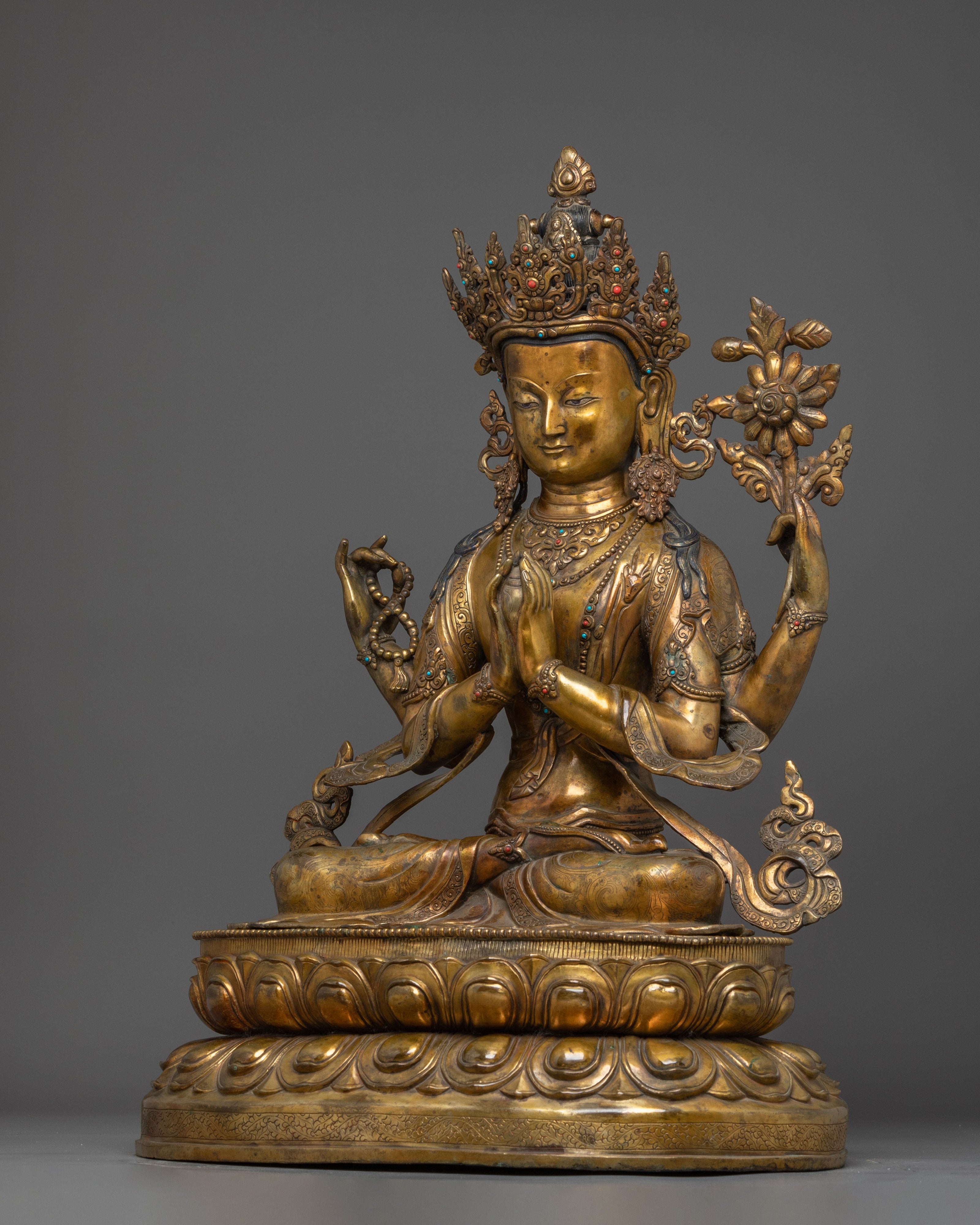 Chenrezig Buddhist Art for Spiritual Altars | Buddhist Altar Deity Sculpture