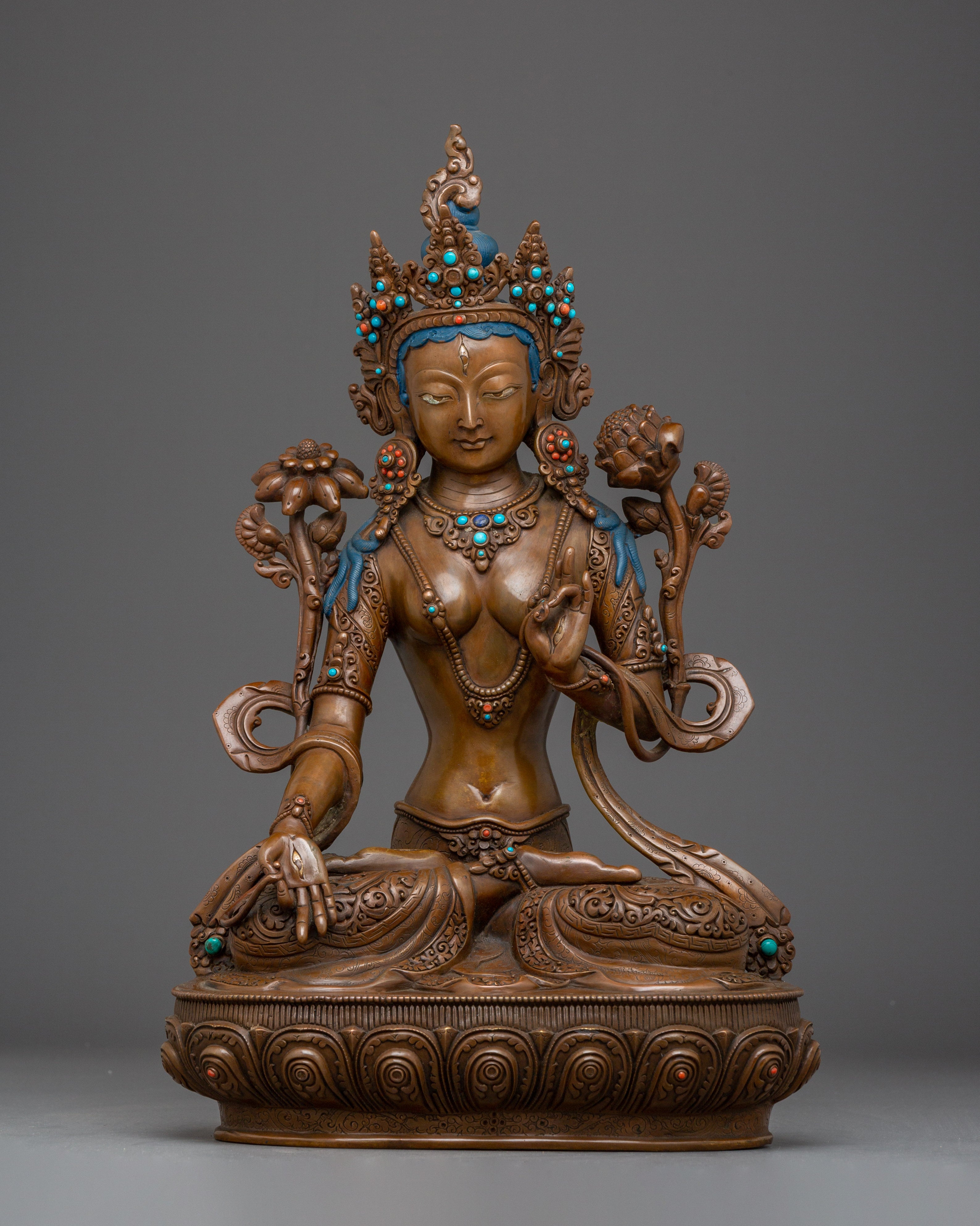 Oxidized White Tara Statue: Buddhist Healing Goddess