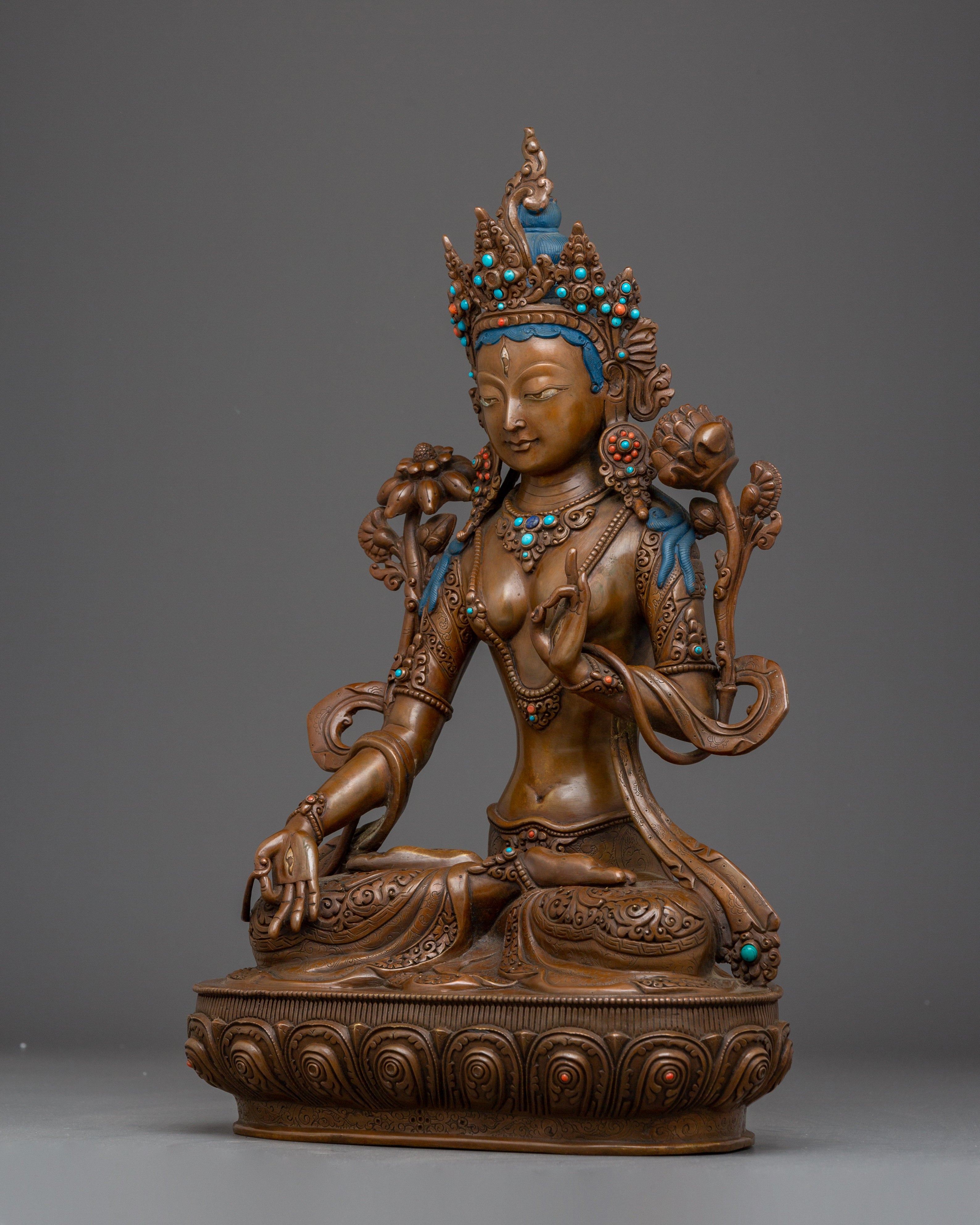 Oxidized White Tara Statue: Buddhist Healing Goddess