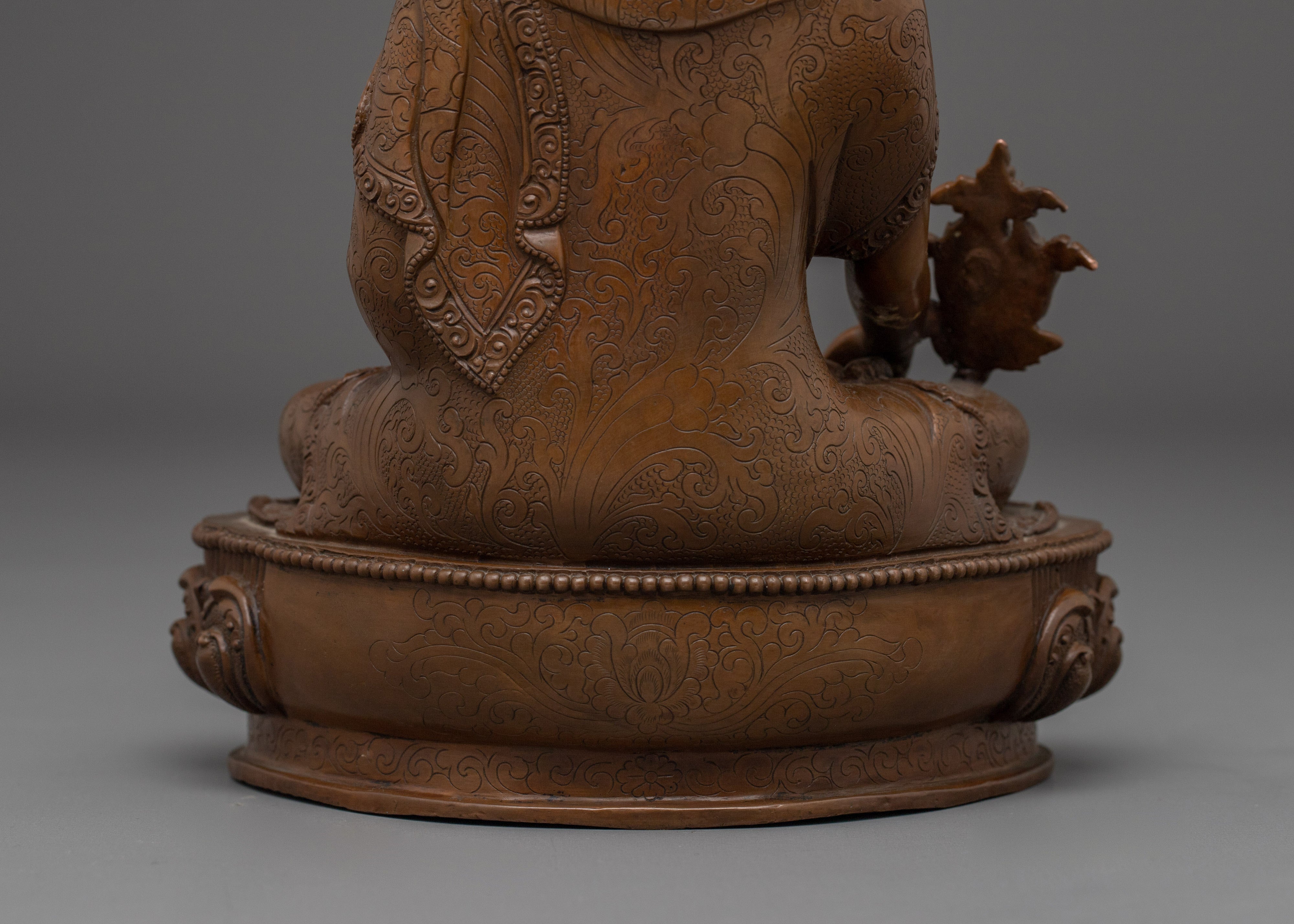 Oxidized Copper Figurine of Medicine Buddha | Himalayan Bhaisajyaguru Artwork