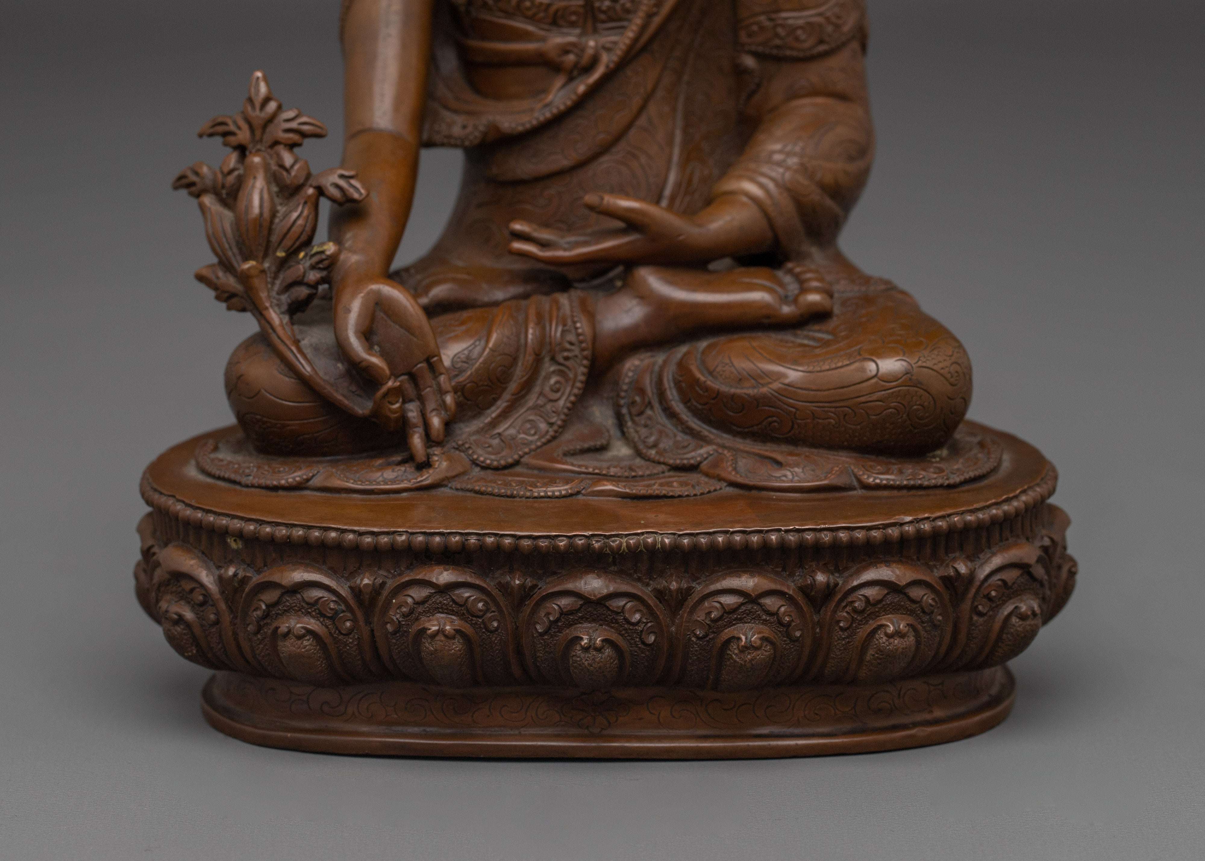 Oxidized Copper Figurine of Medicine Buddha | Himalayan Bhaisajyaguru Artwork