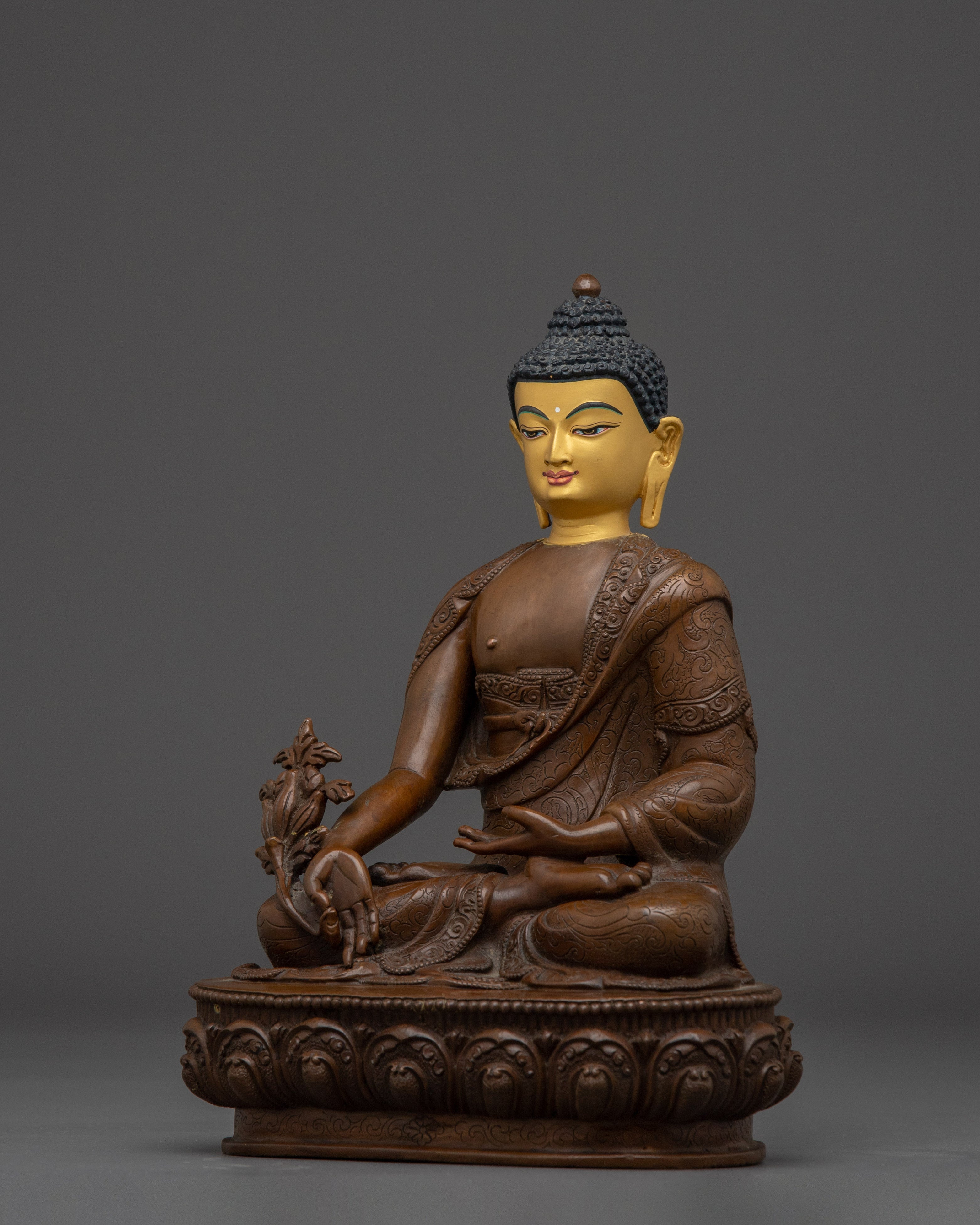 Oxidized Copper Figurine of Medicine Buddha | Himalayan Bhaisajyaguru Artwork