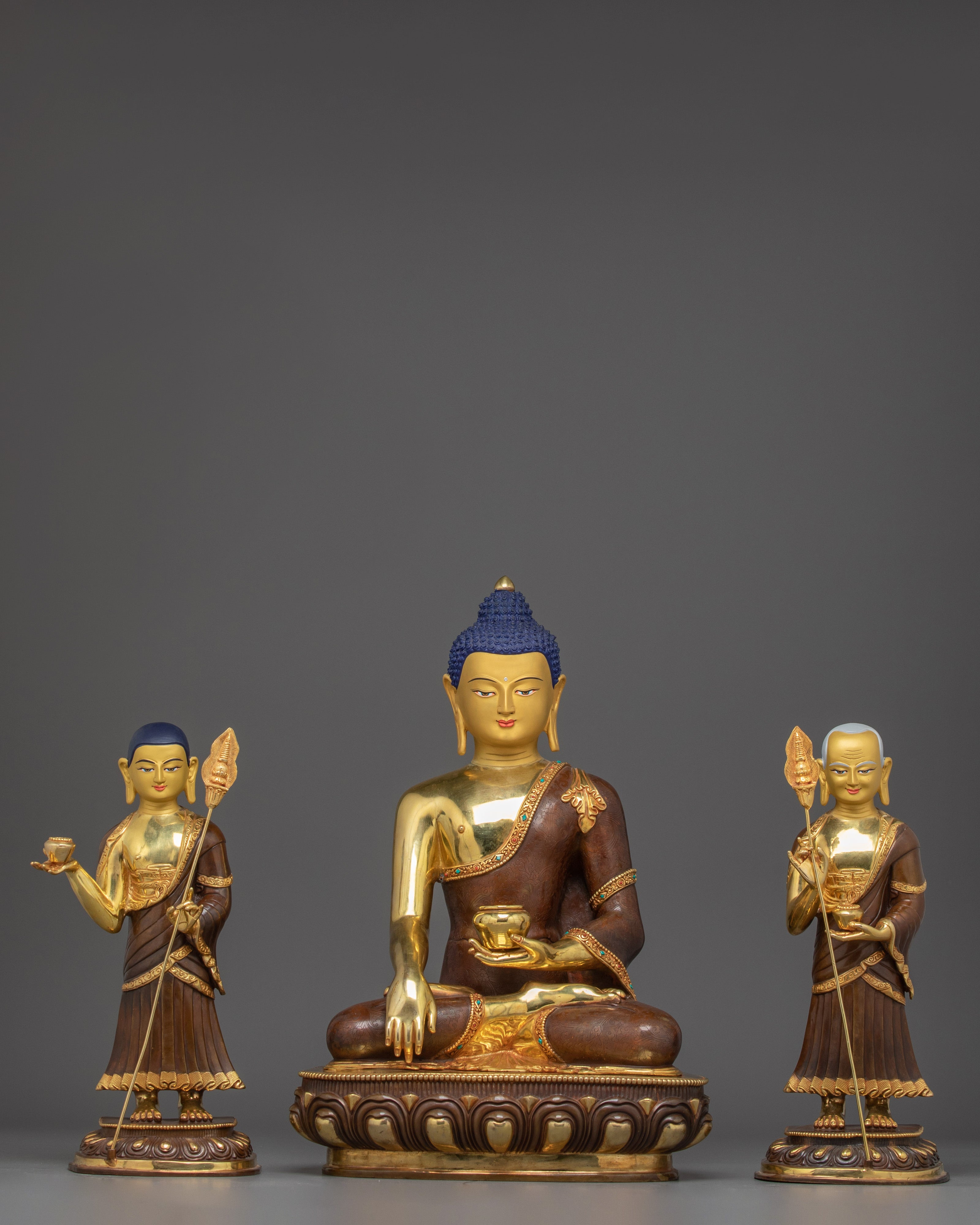 Shakyamuni Buddha and his Disciples: Shariputra and Maudgalyayana Statue