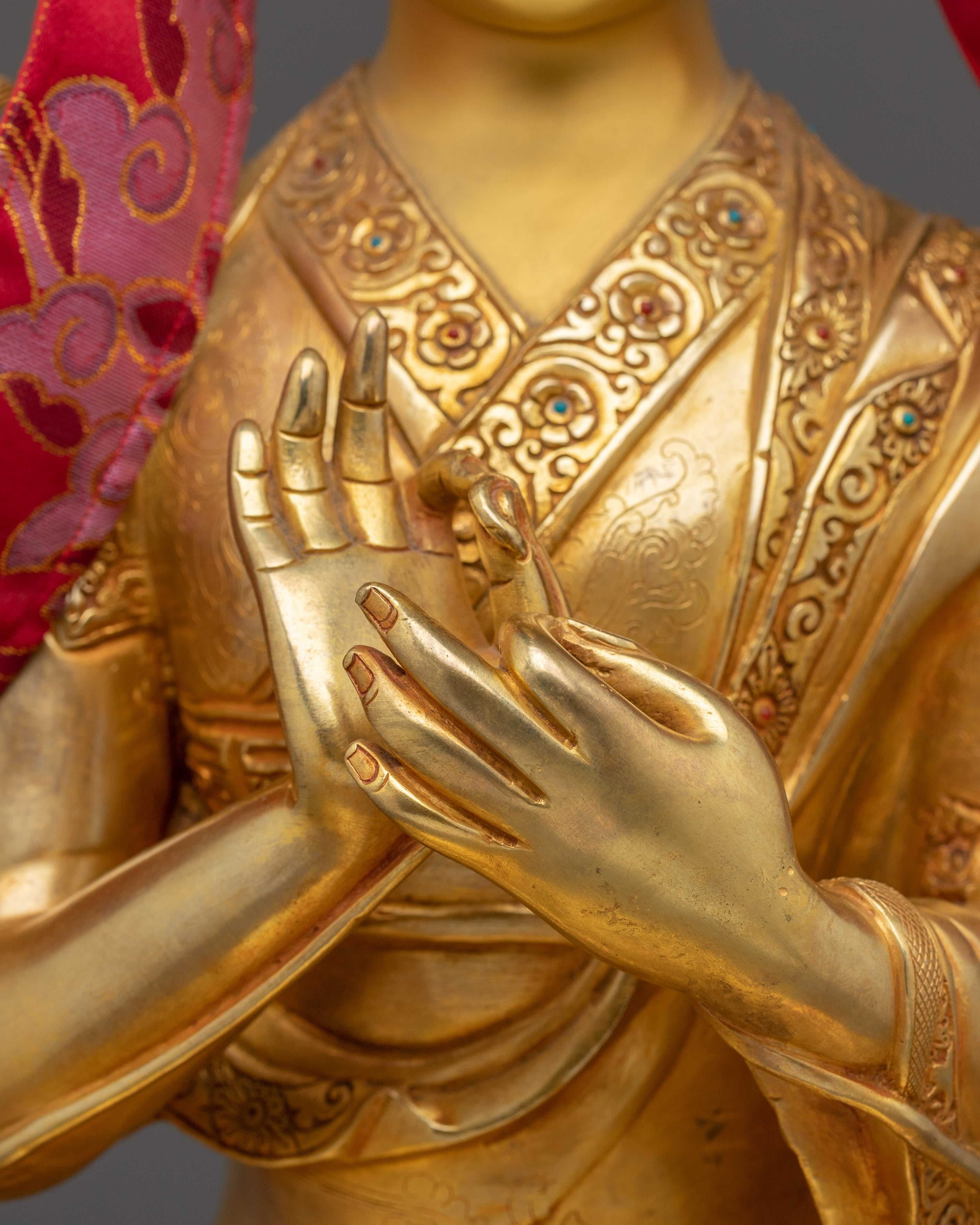 Buddhist Guru Tshongkhapa Statue | Golden Handmade Sculpture