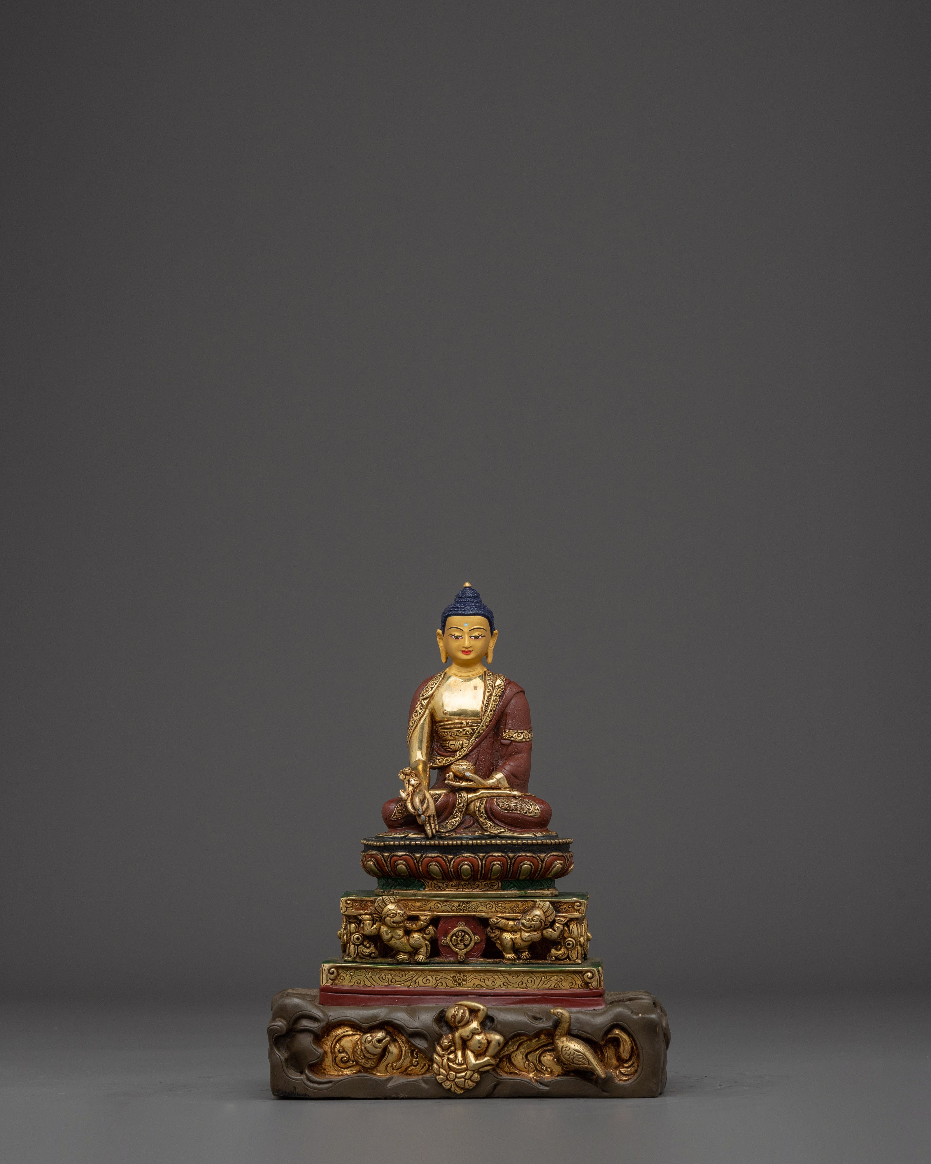 Himalayan Medicine Buddha Statue | Nepali Handcrafted Gold Icon
