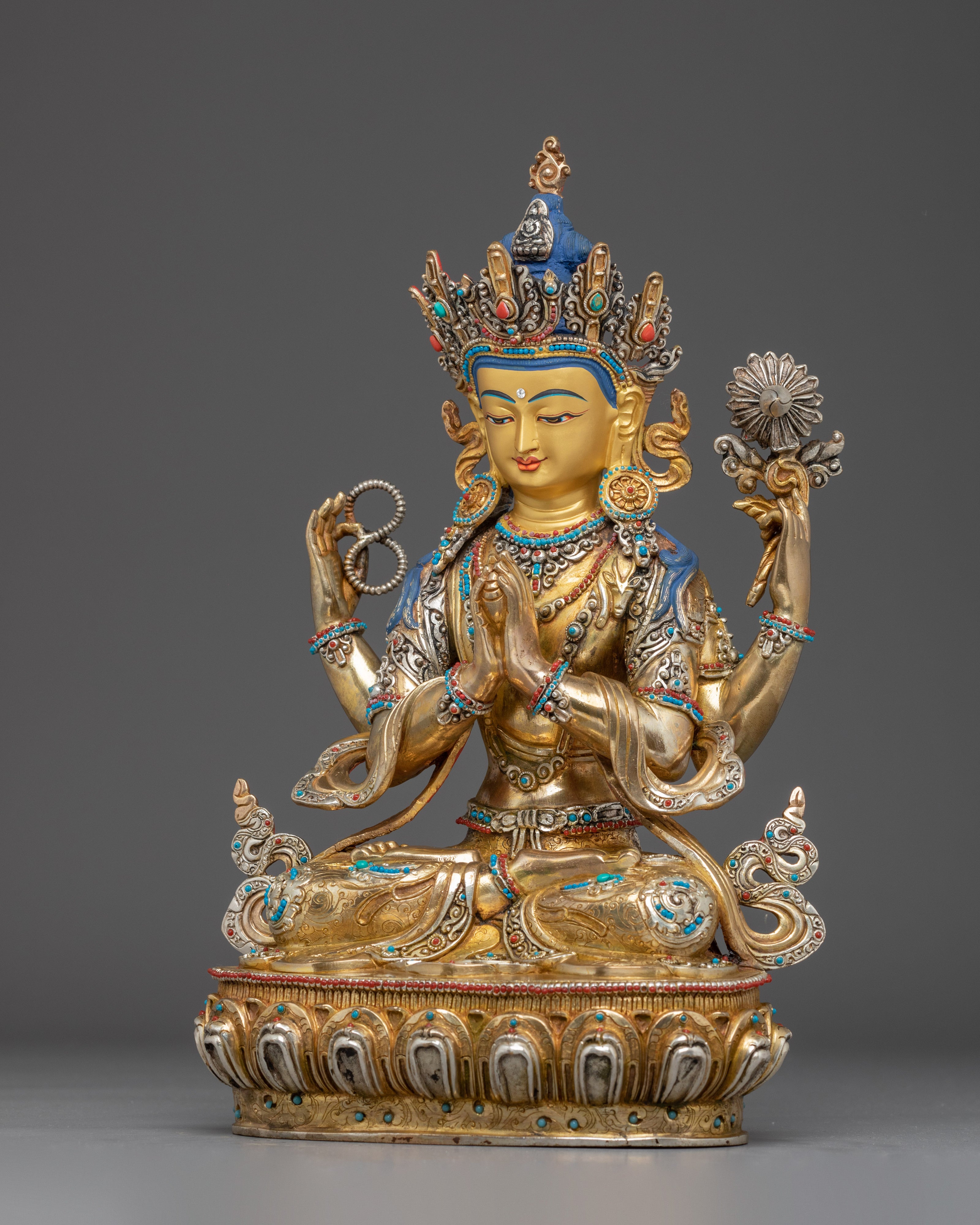 Golden Chenrezig Copper Artwork | Meditation and Spiritual Decor