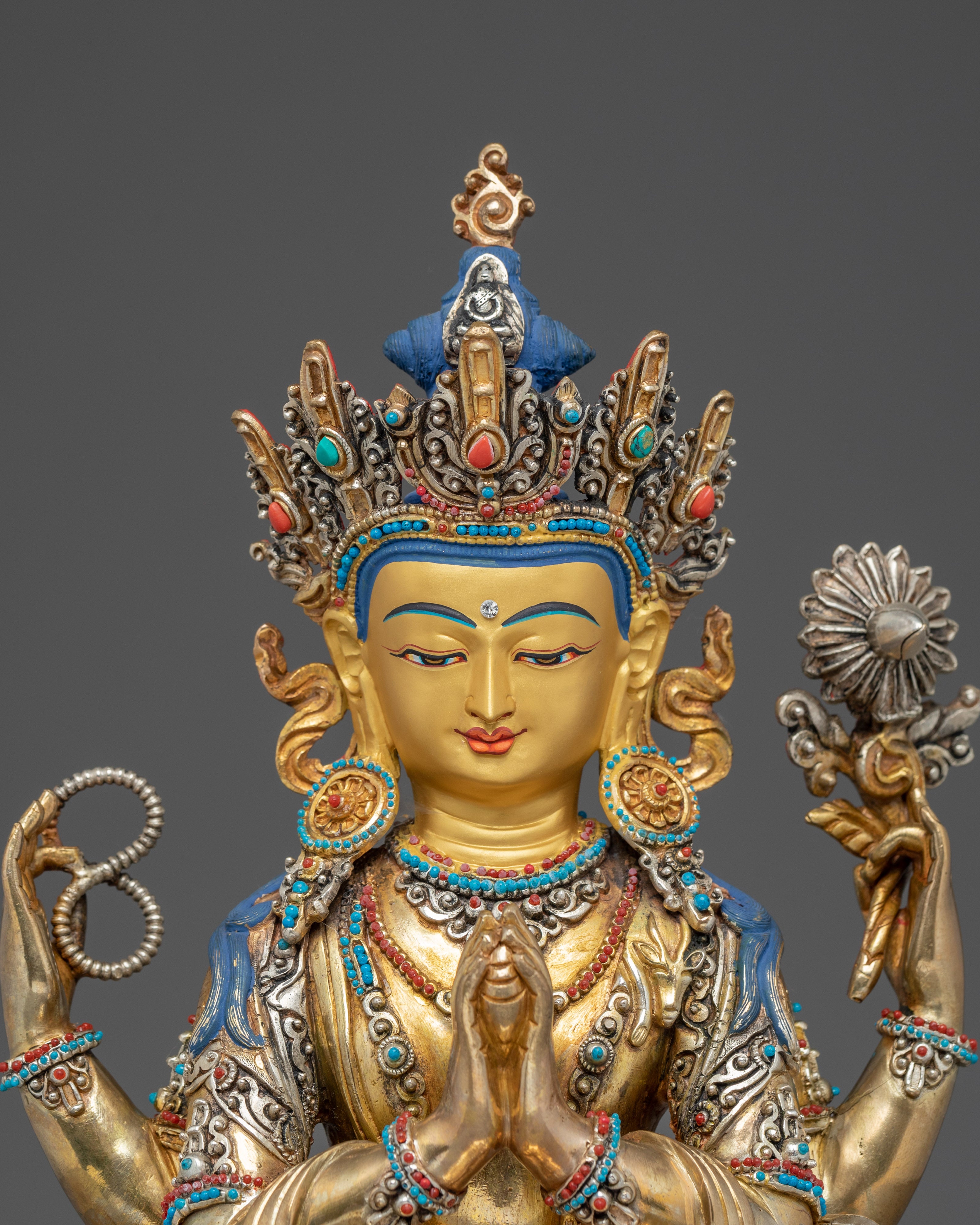 Golden Chenrezig Copper Artwork | Meditation and Spiritual Decor