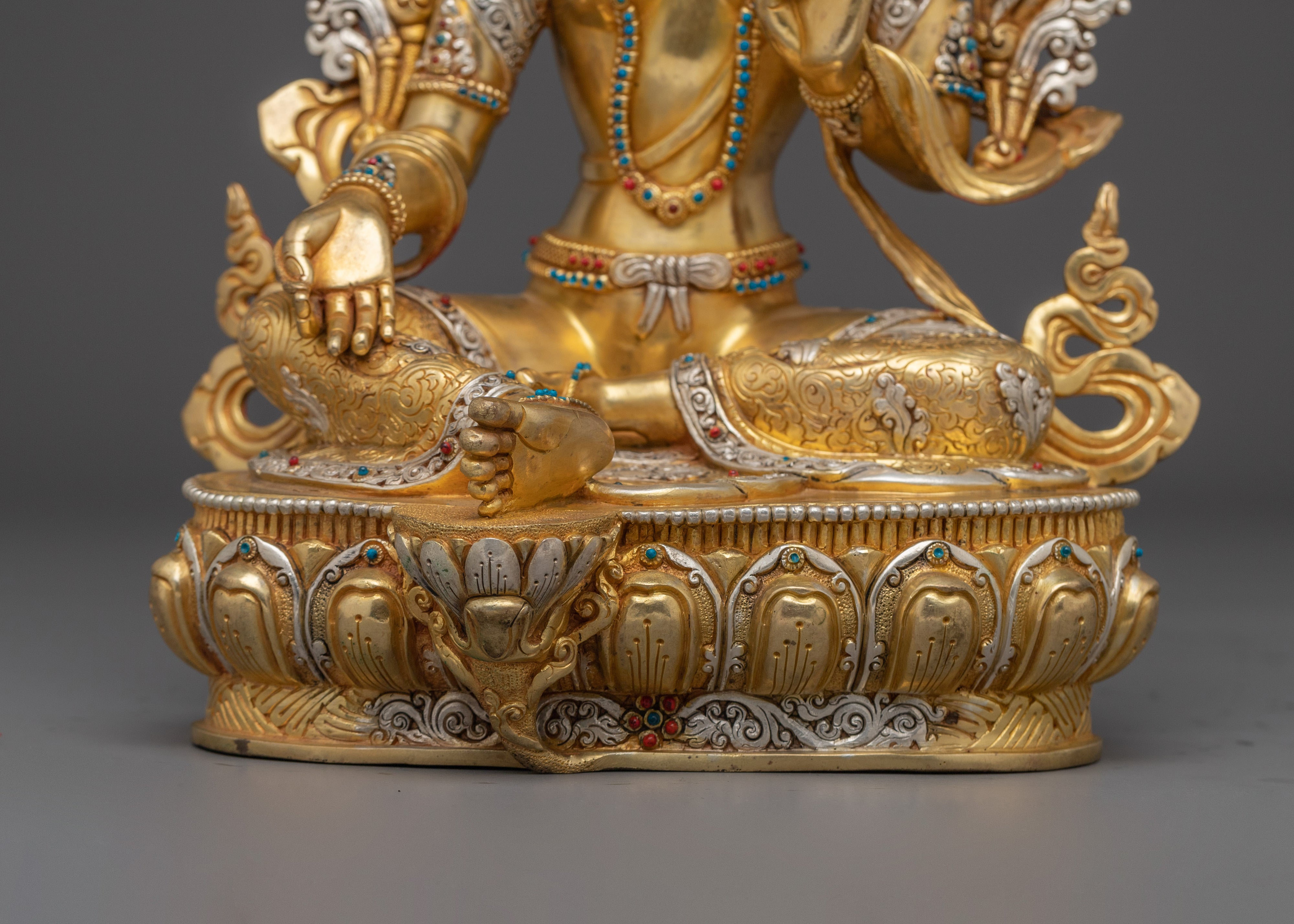 Green Tara Golden Statue : Swift Liberator Goddess
