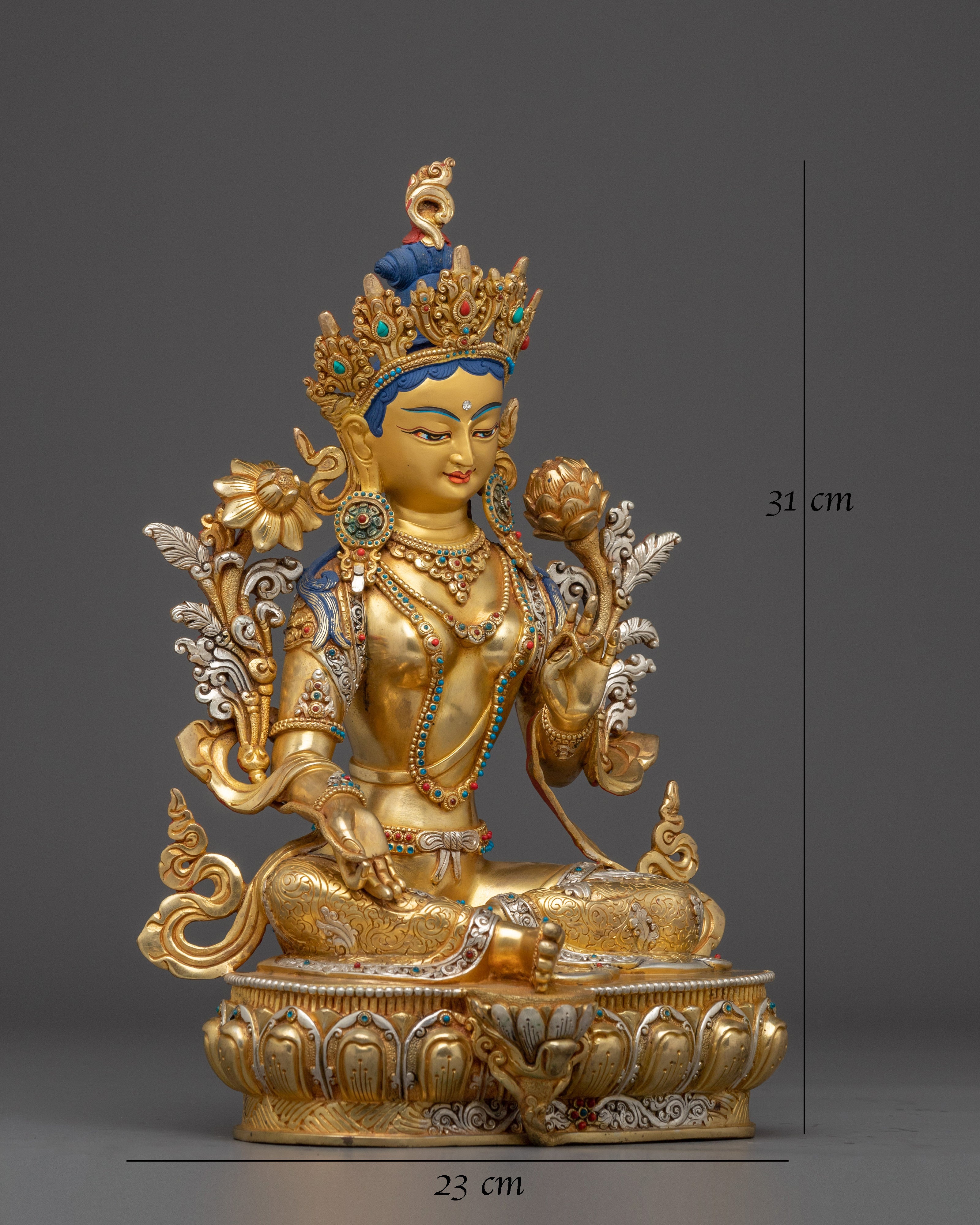 Green Tara Golden Statue : Swift Liberator Goddess