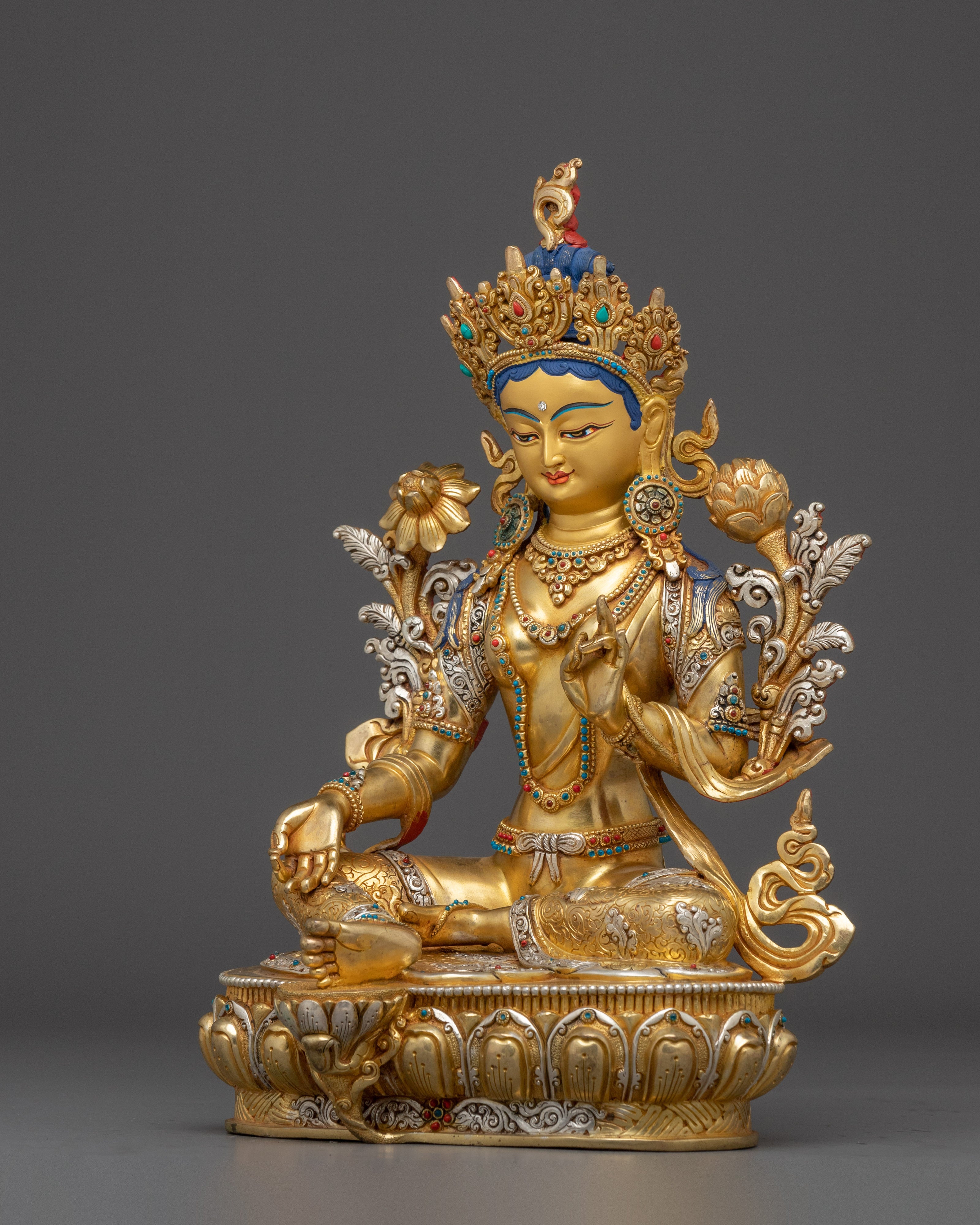 Green Tara Golden Statue : Swift Liberator Goddess