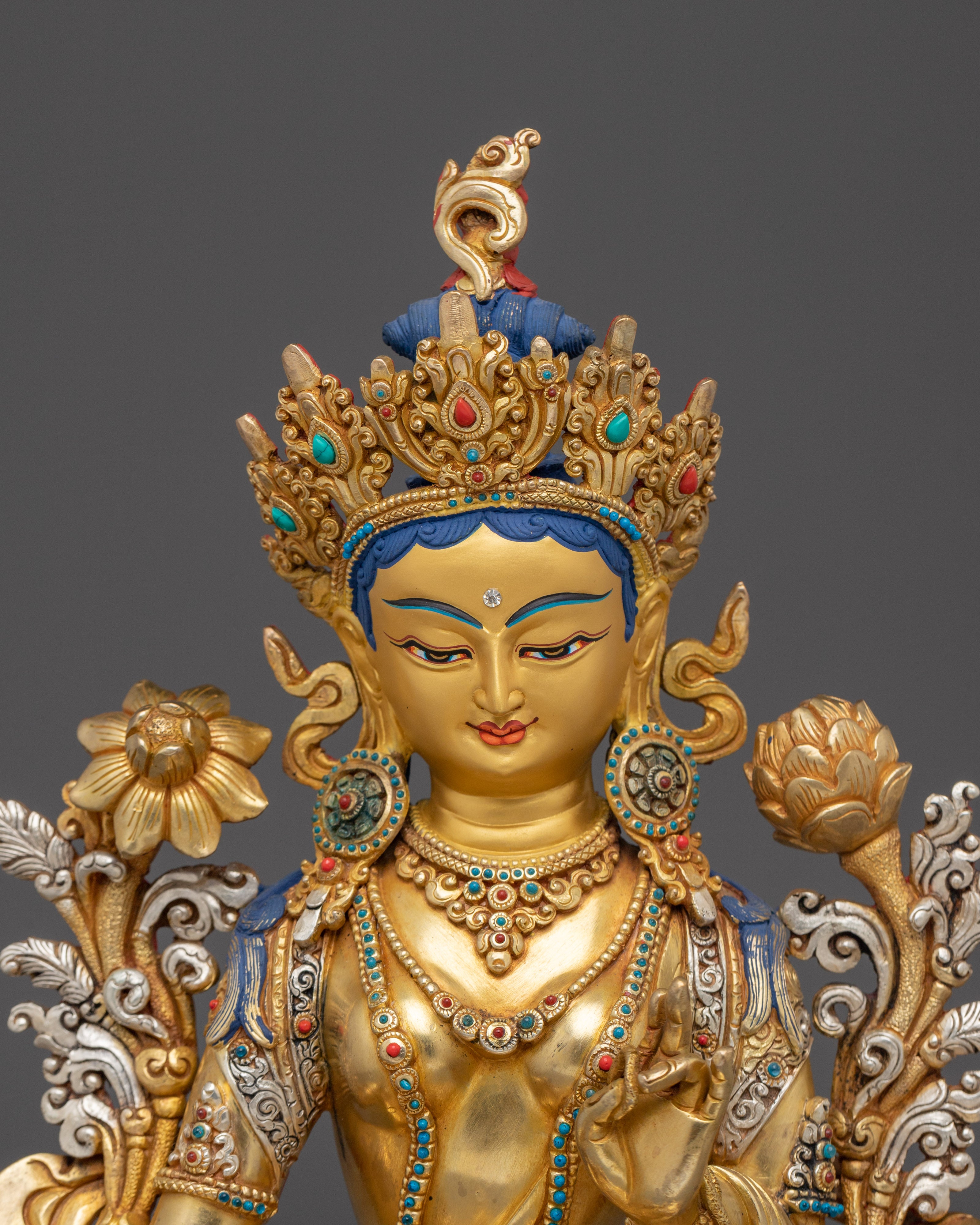 Green Tara Golden Statue : Swift Liberator Goddess