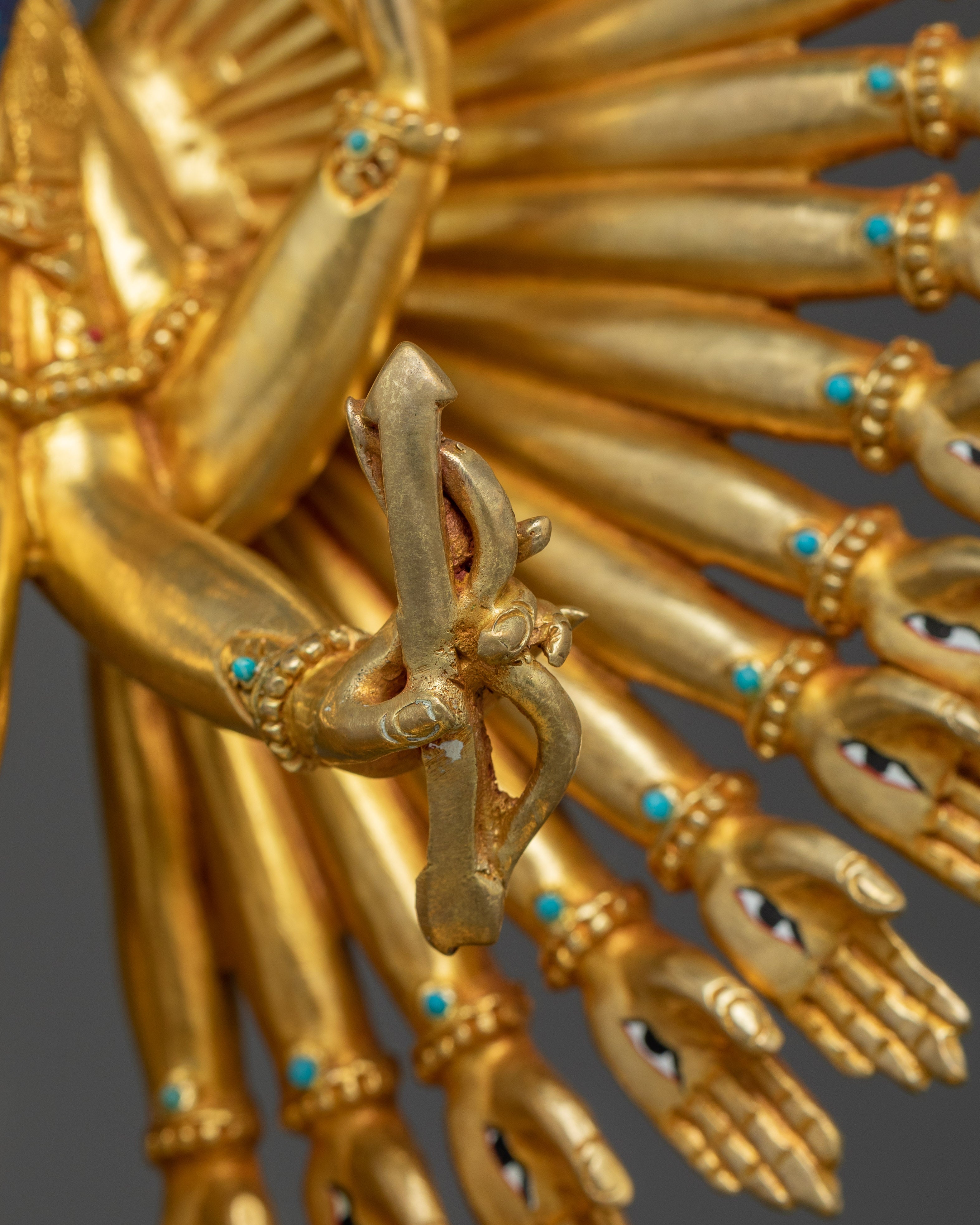 Golden Thousand Armed Chenrezig Statue | Bodhisattva of Compassion