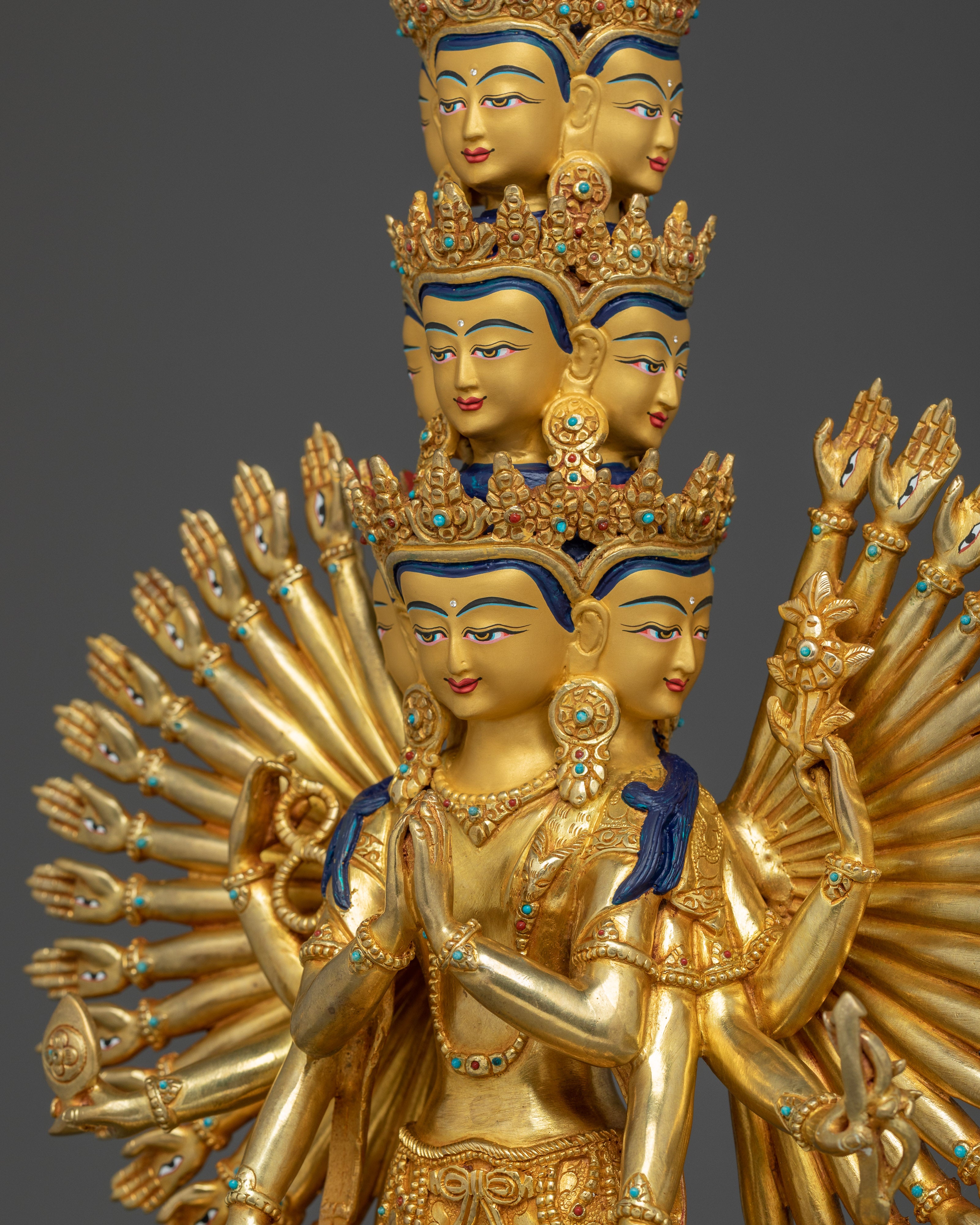 Golden Thousand Armed Chenrezig Statue | Bodhisattva of Compassion