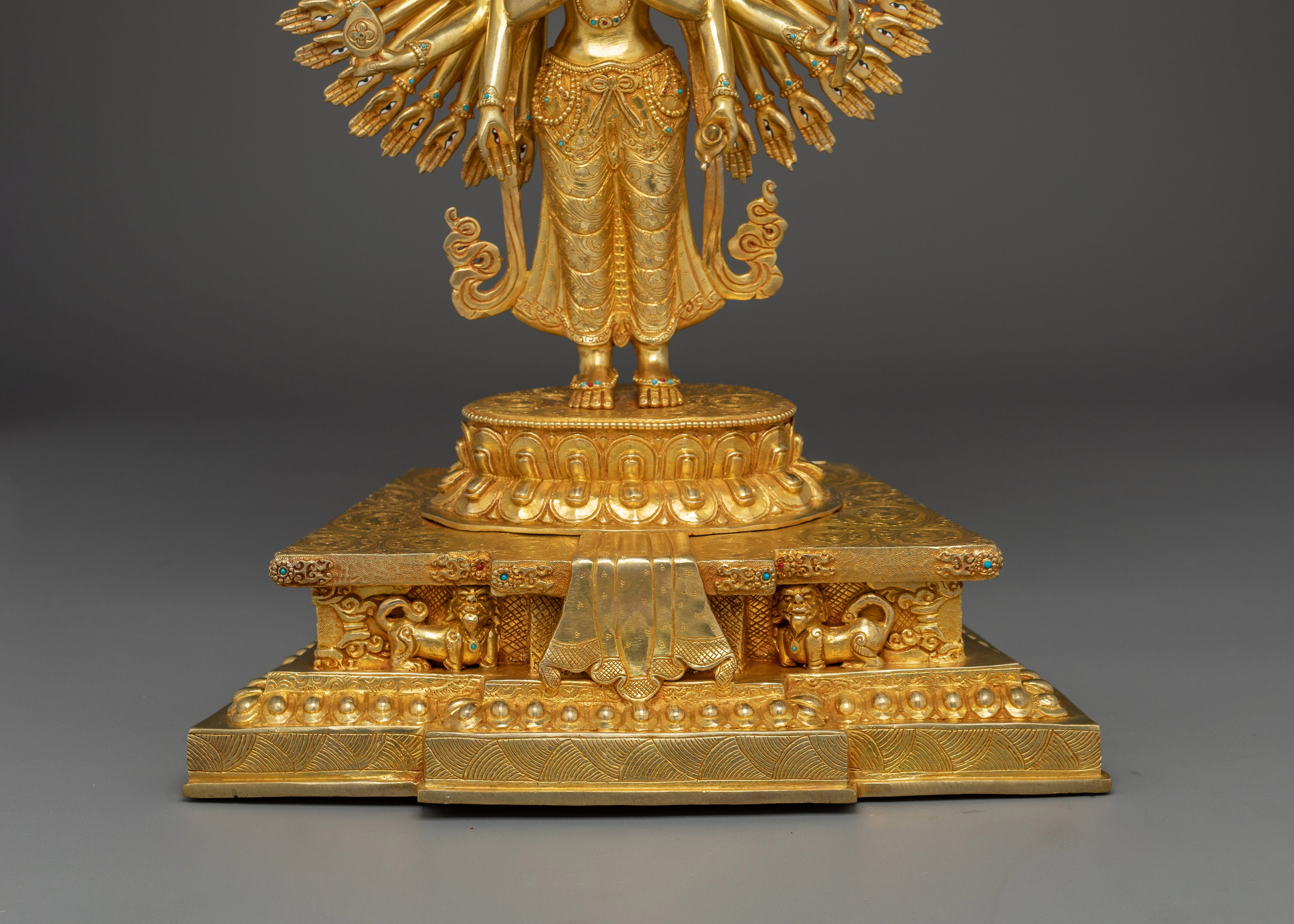 Golden Thousand Armed Chenrezig Statue | Bodhisattva of Compassion