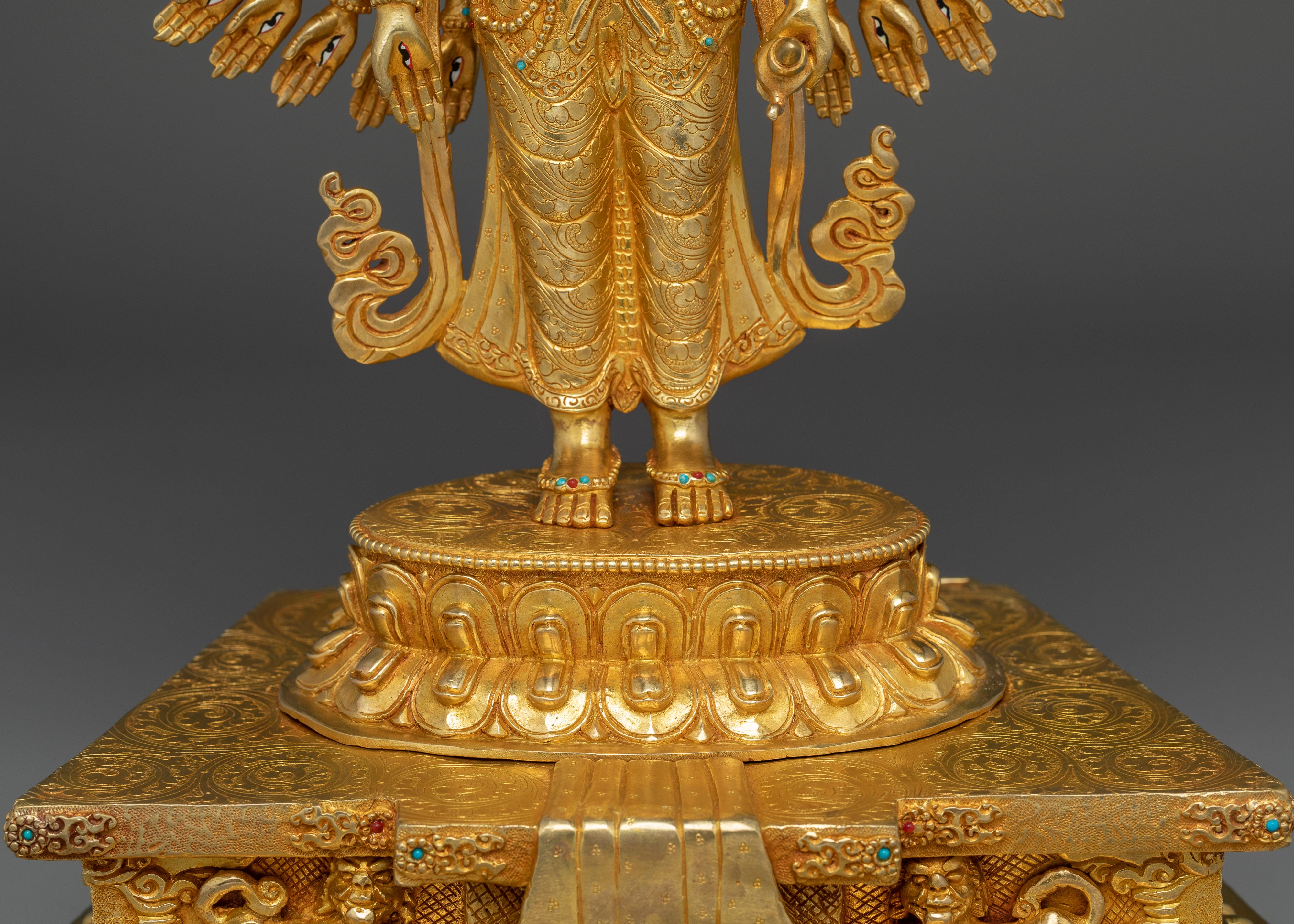 Golden Thousand Armed Chenrezig Statue | Bodhisattva of Compassion