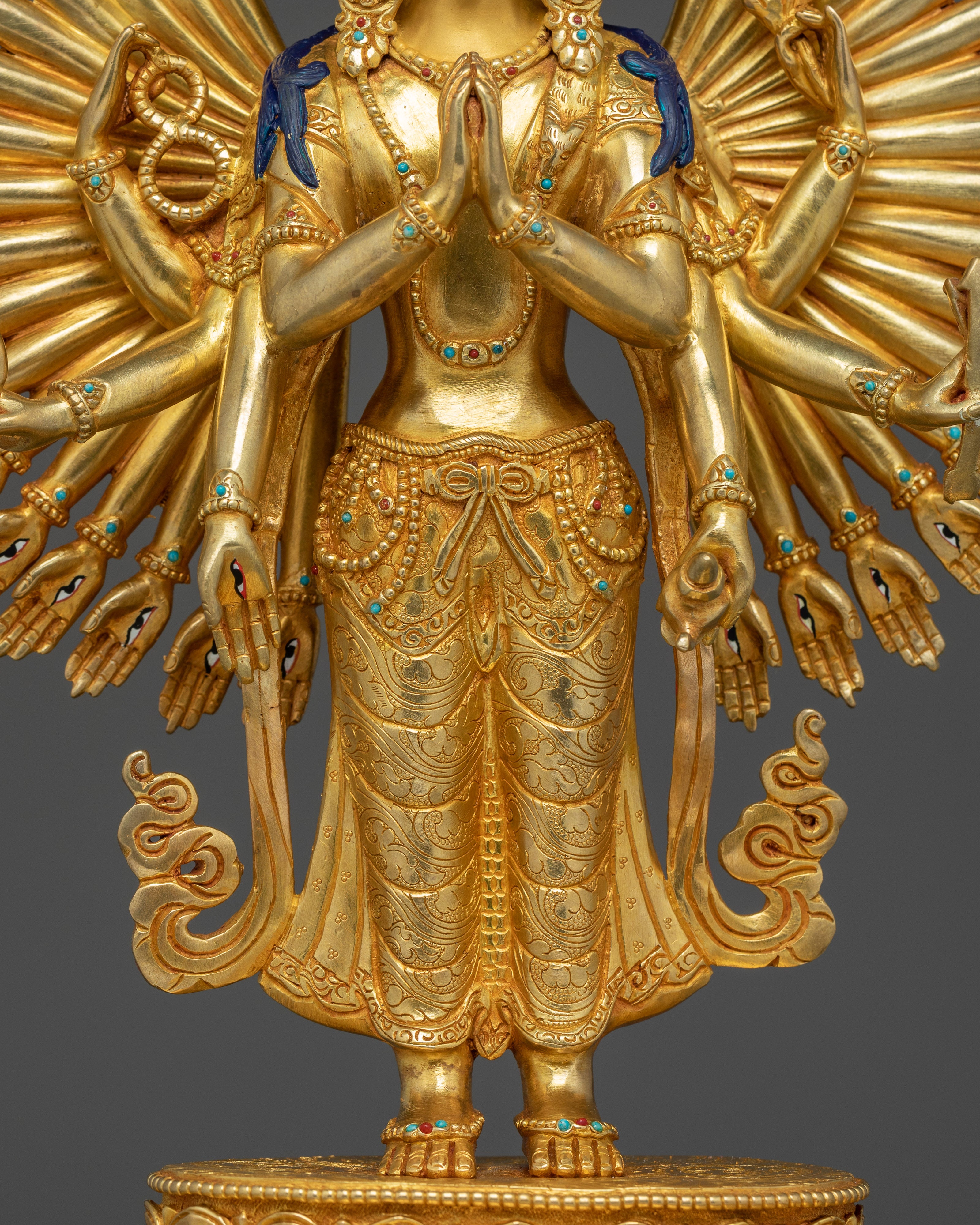 Golden Thousand Armed Chenrezig Statue | Bodhisattva of Compassion