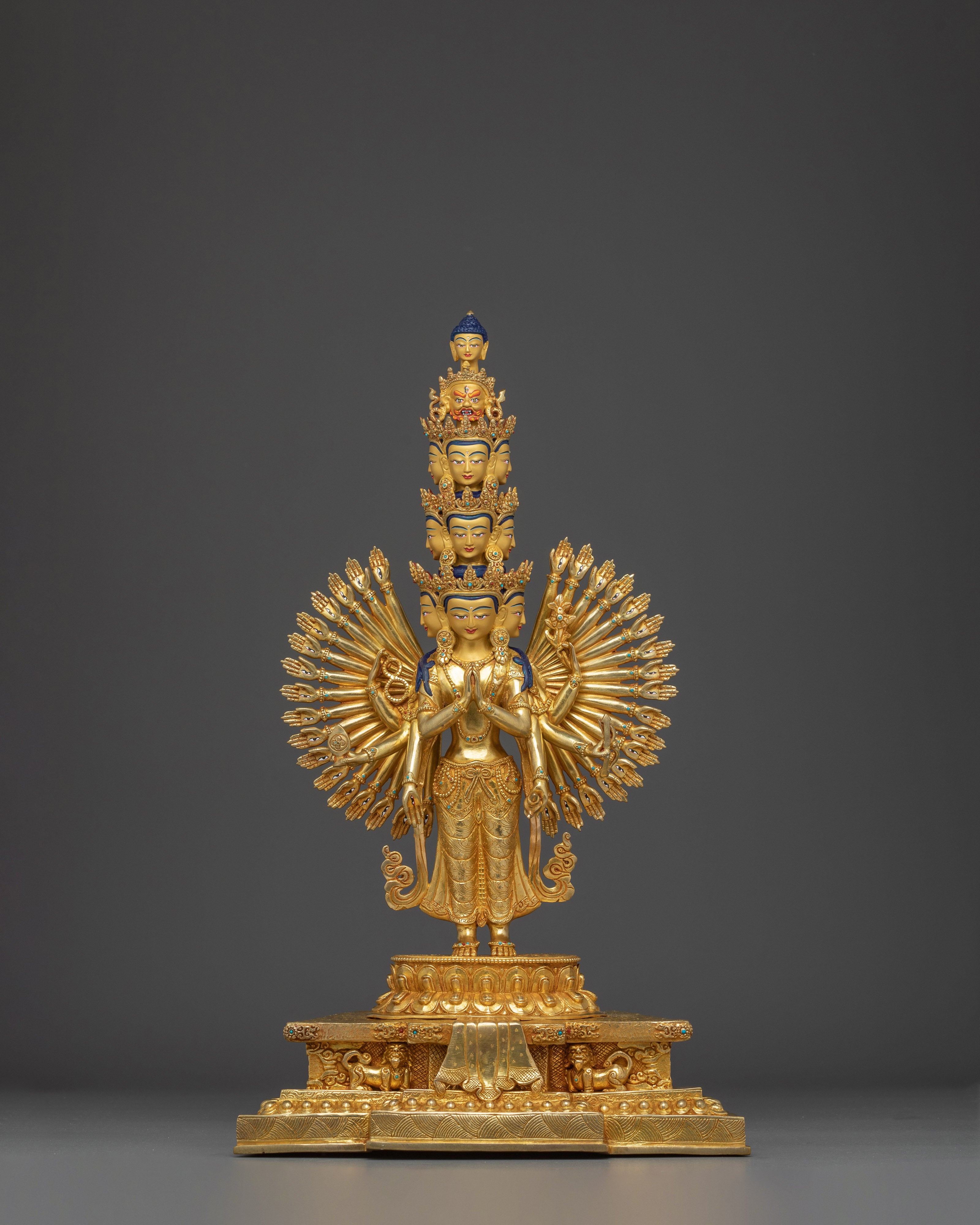 Golden Thousand Armed Chenrezig Statue | Bodhisattva of Compassion
