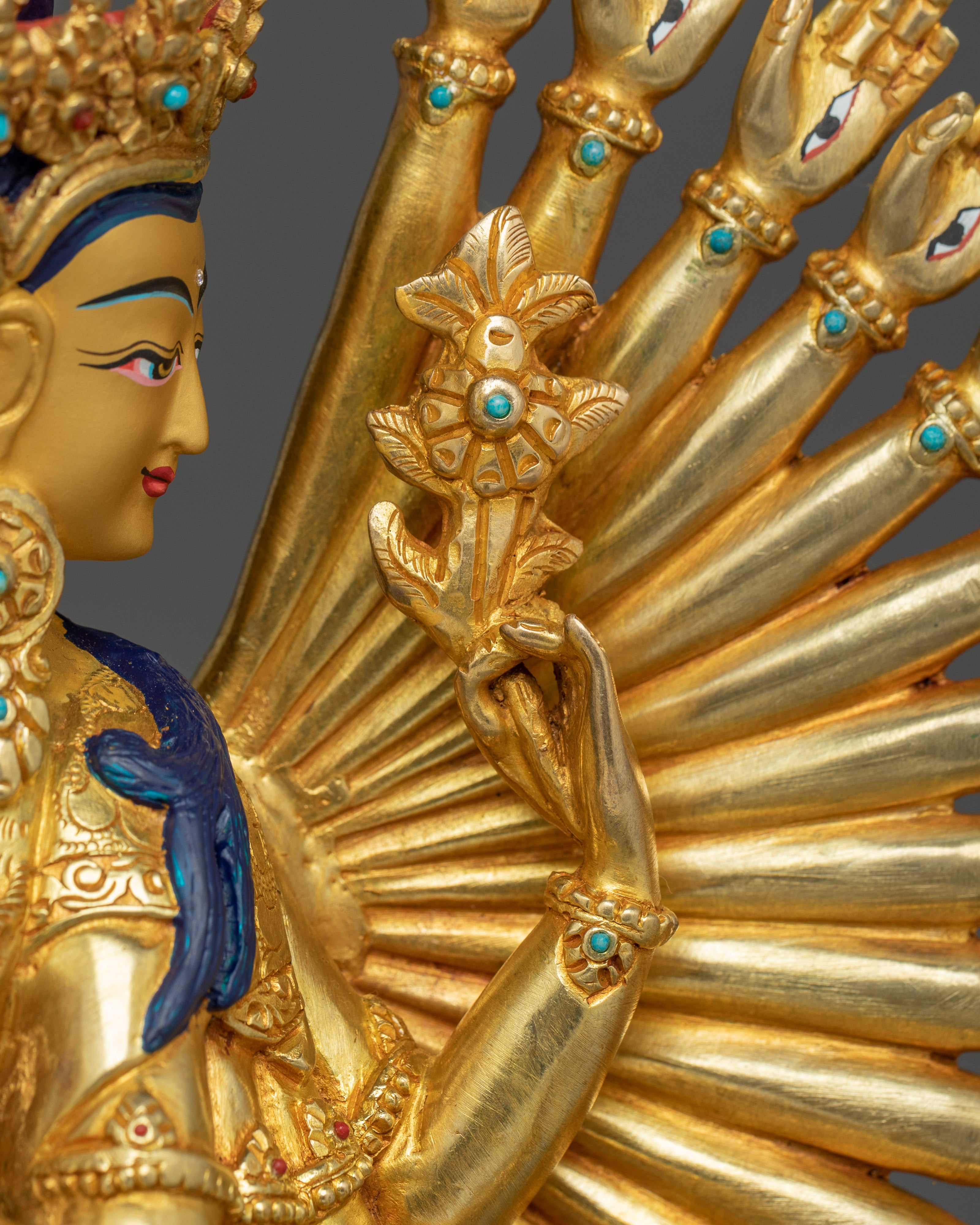 Golden Thousand Armed Chenrezig Statue | Bodhisattva of Compassion