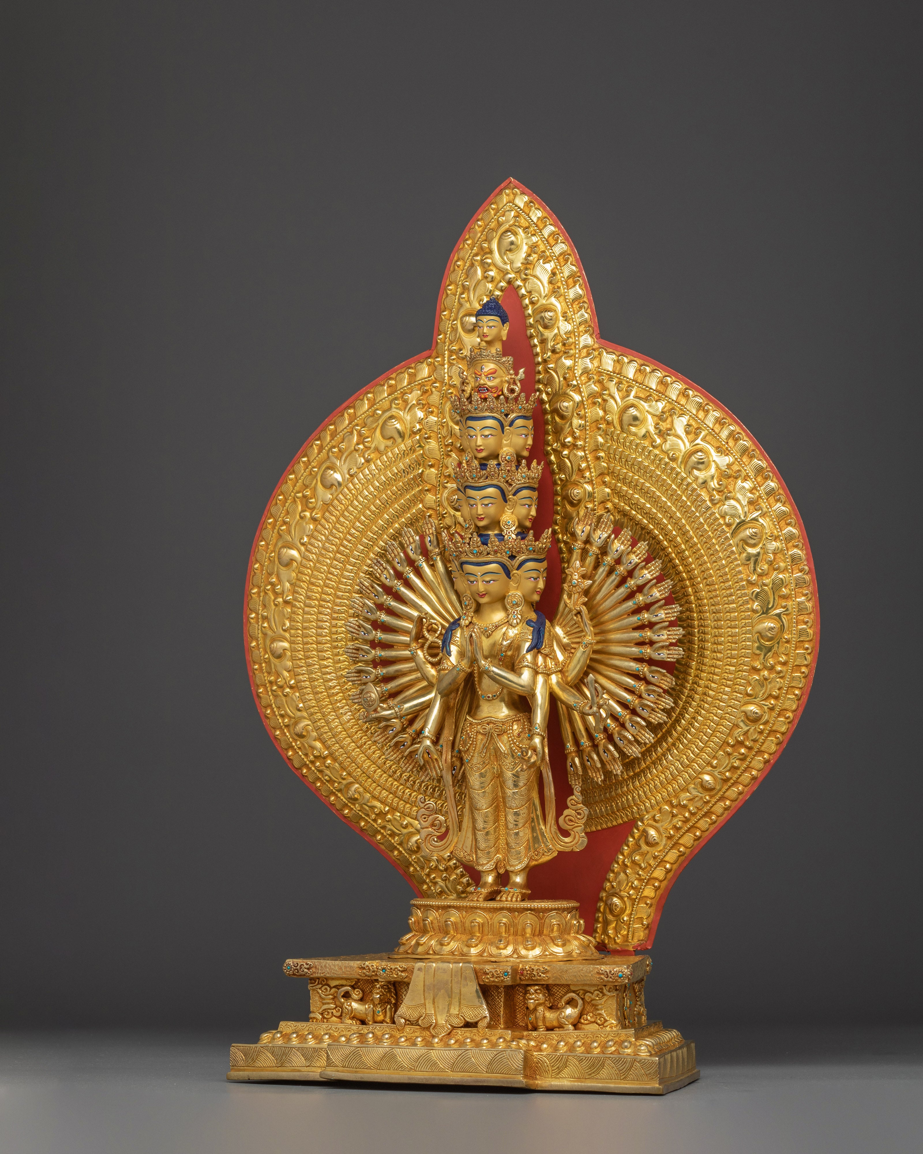 Golden Thousand Armed Chenrezig Statue | Bodhisattva of Compassion