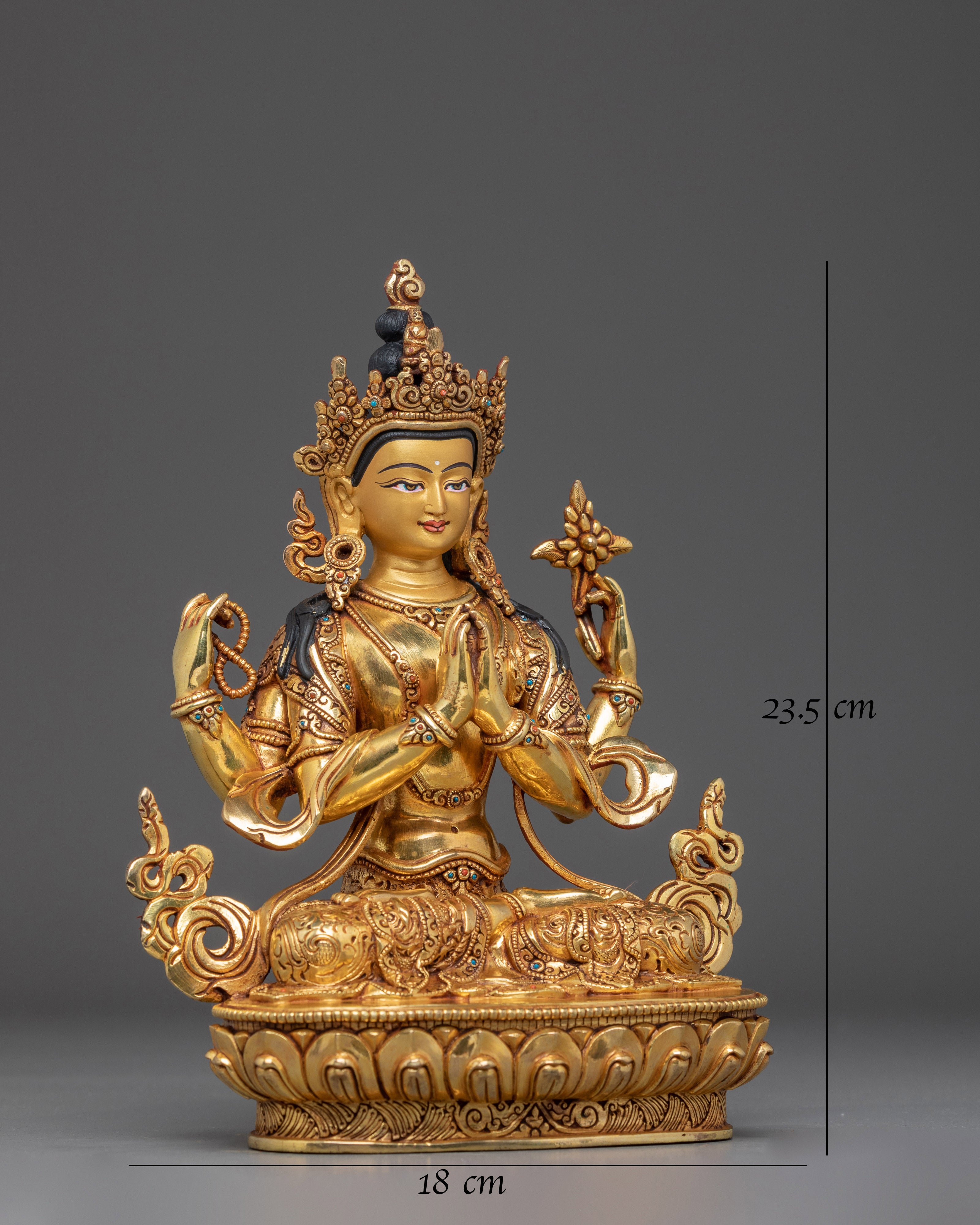 23.5cm Copper Statue of Bodhisattva Chenrezig
