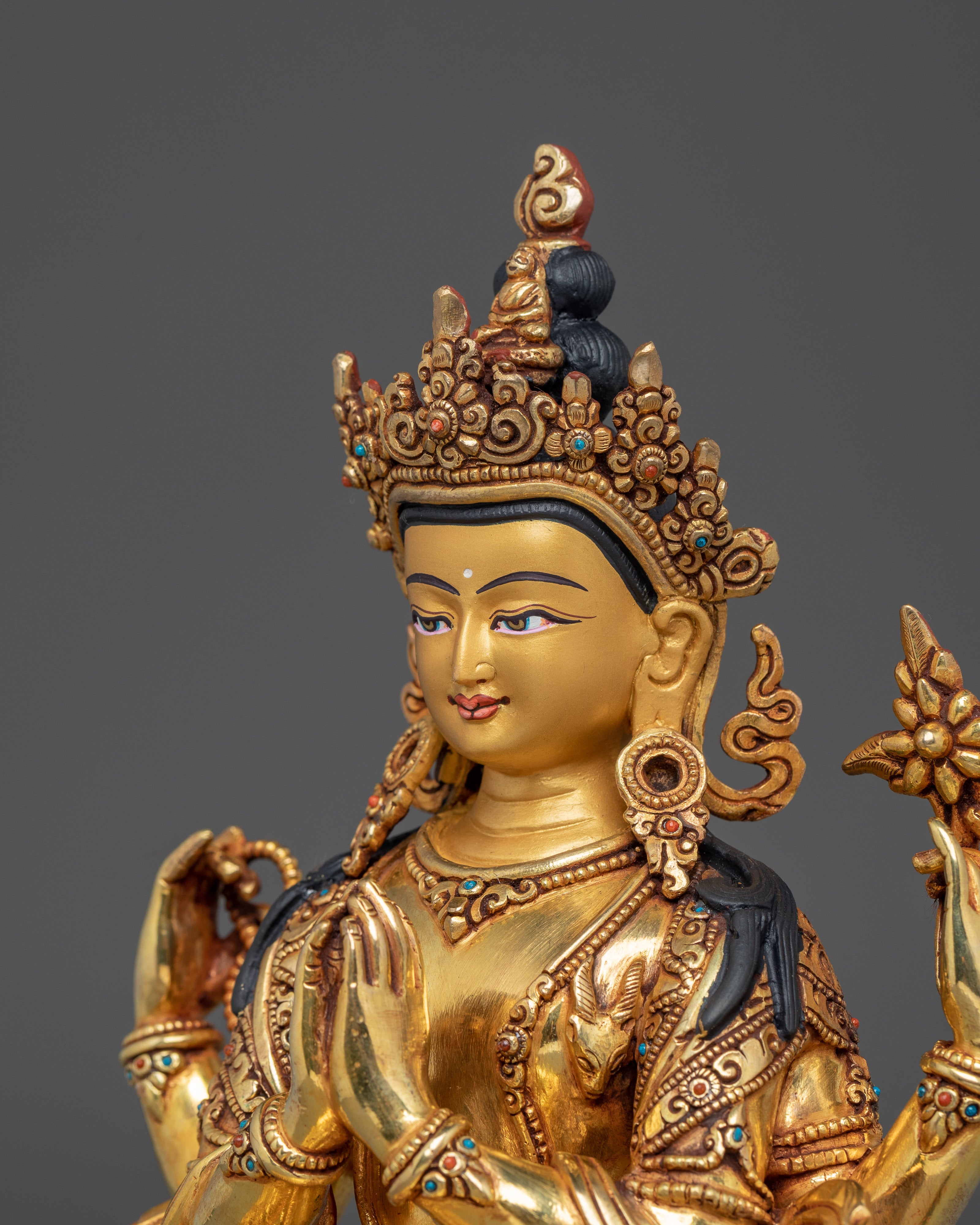 23.5cm Copper Statue of Bodhisattva Chenrezig