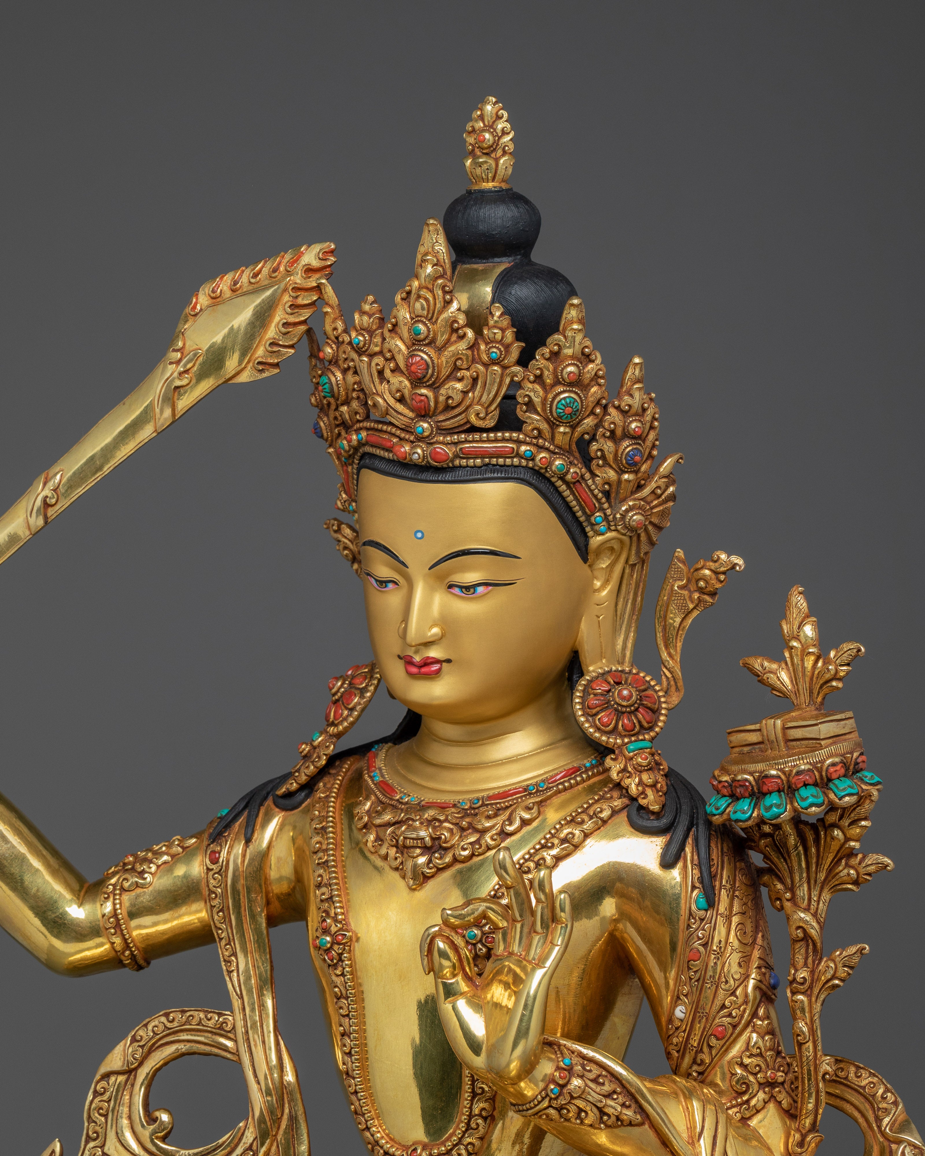 Statue of Bodhisattva Manjushri - 67.5cm Handmade Copper Statue