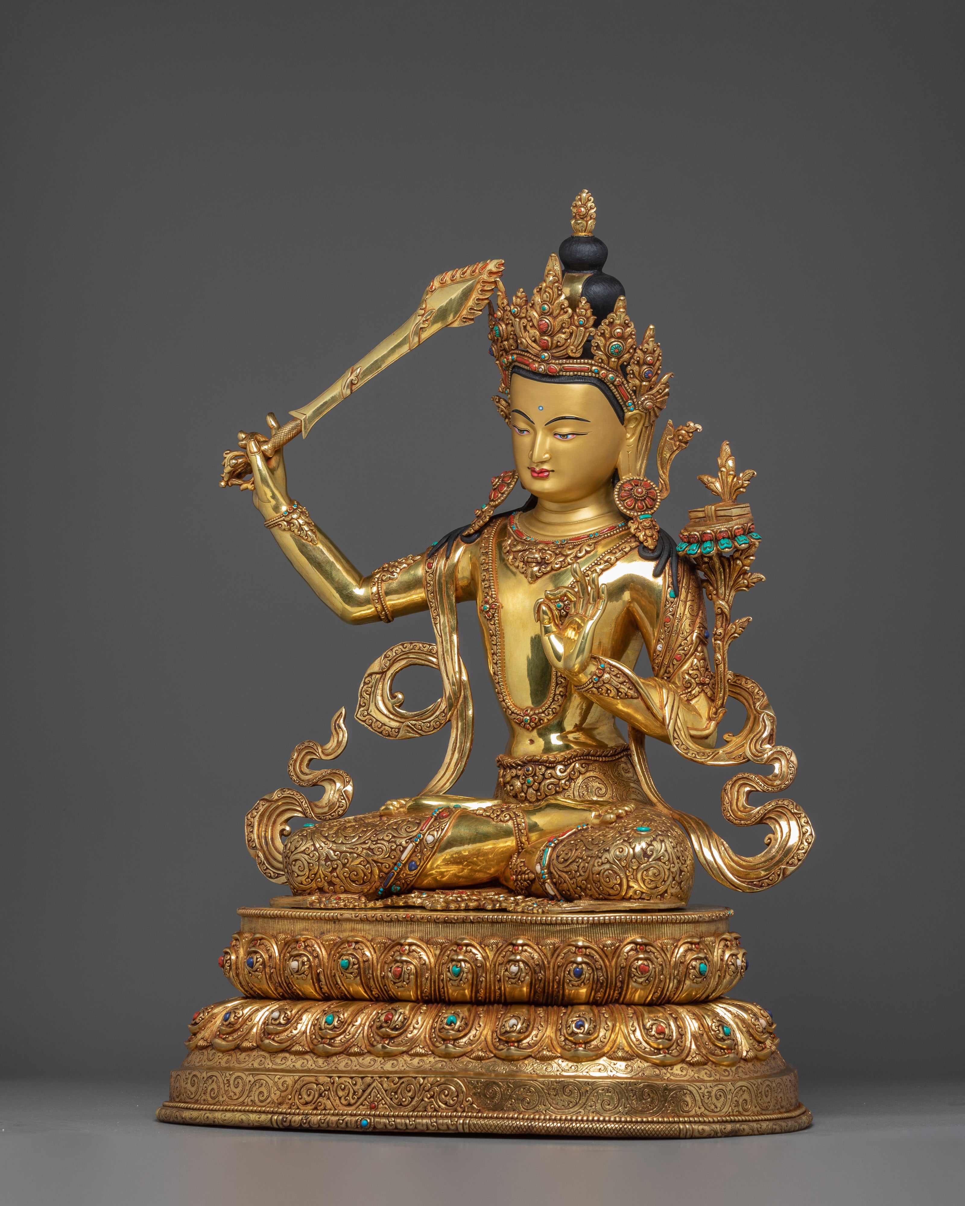 Statue of Bodhisattva Manjushri - 67.5cm Handmade Copper Statue
