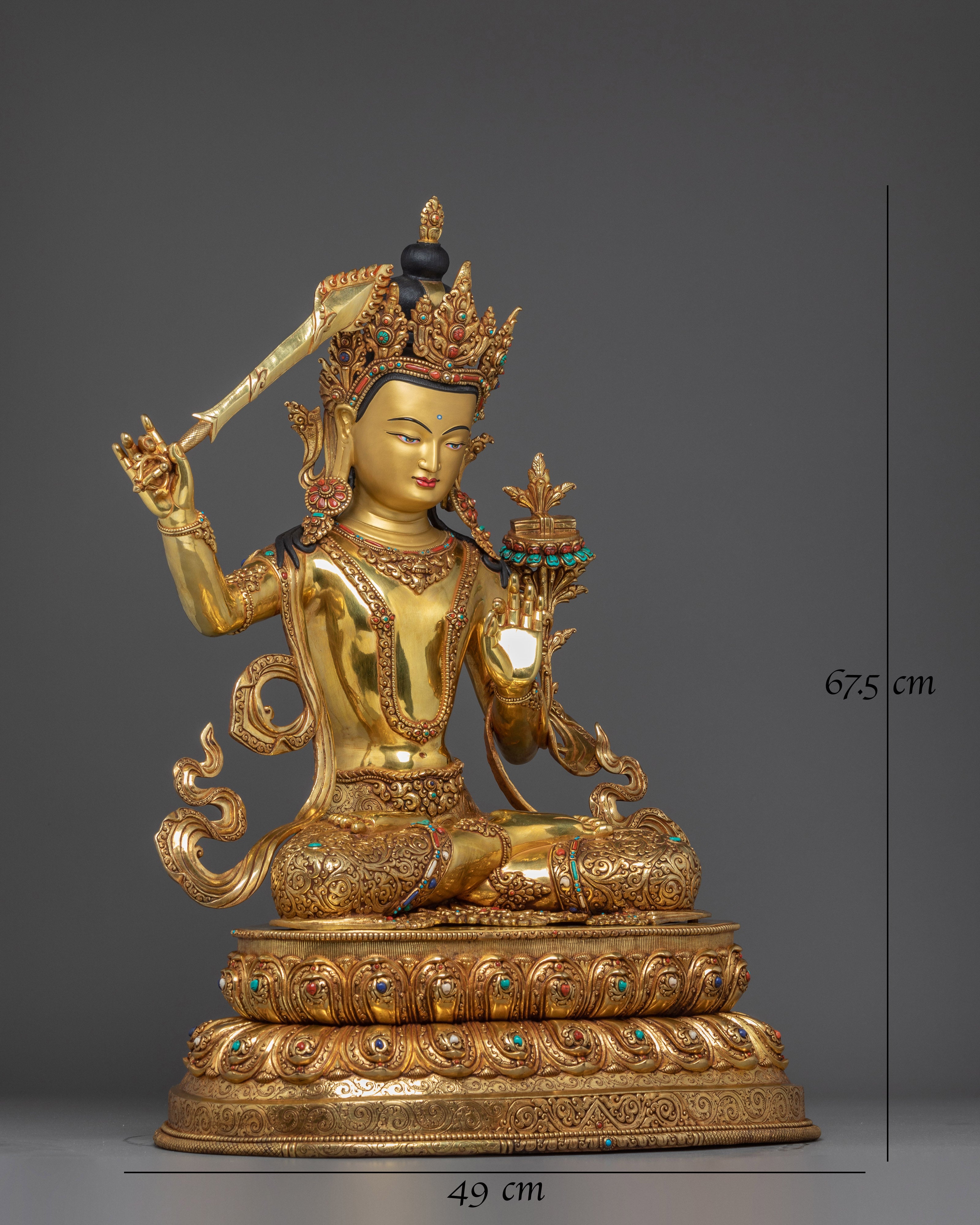 Statue of Manjushri: 67.5cm Handmade Copper Statue