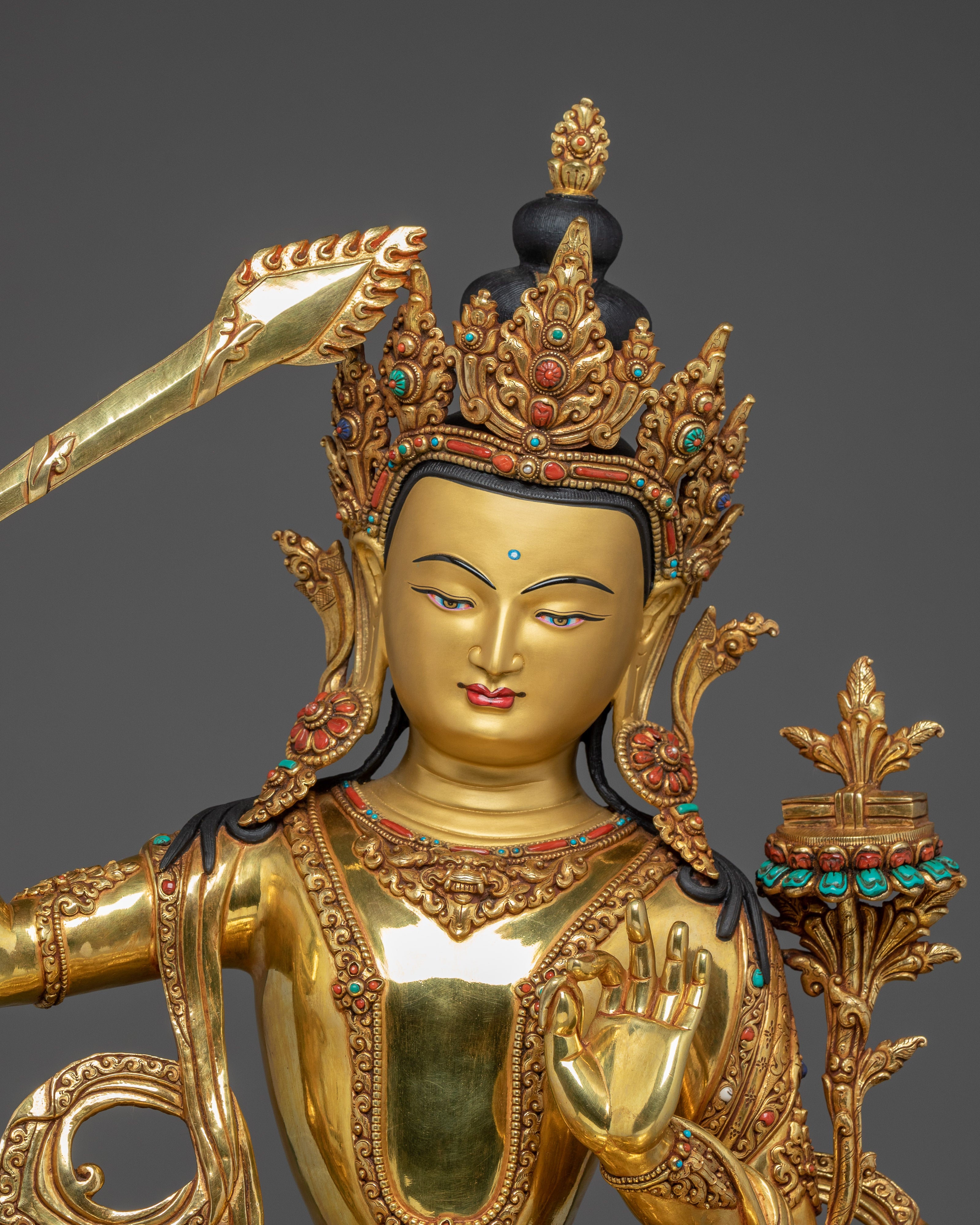 Statue of Bodhisattva Manjushri - 67.5cm Handmade Copper Statue