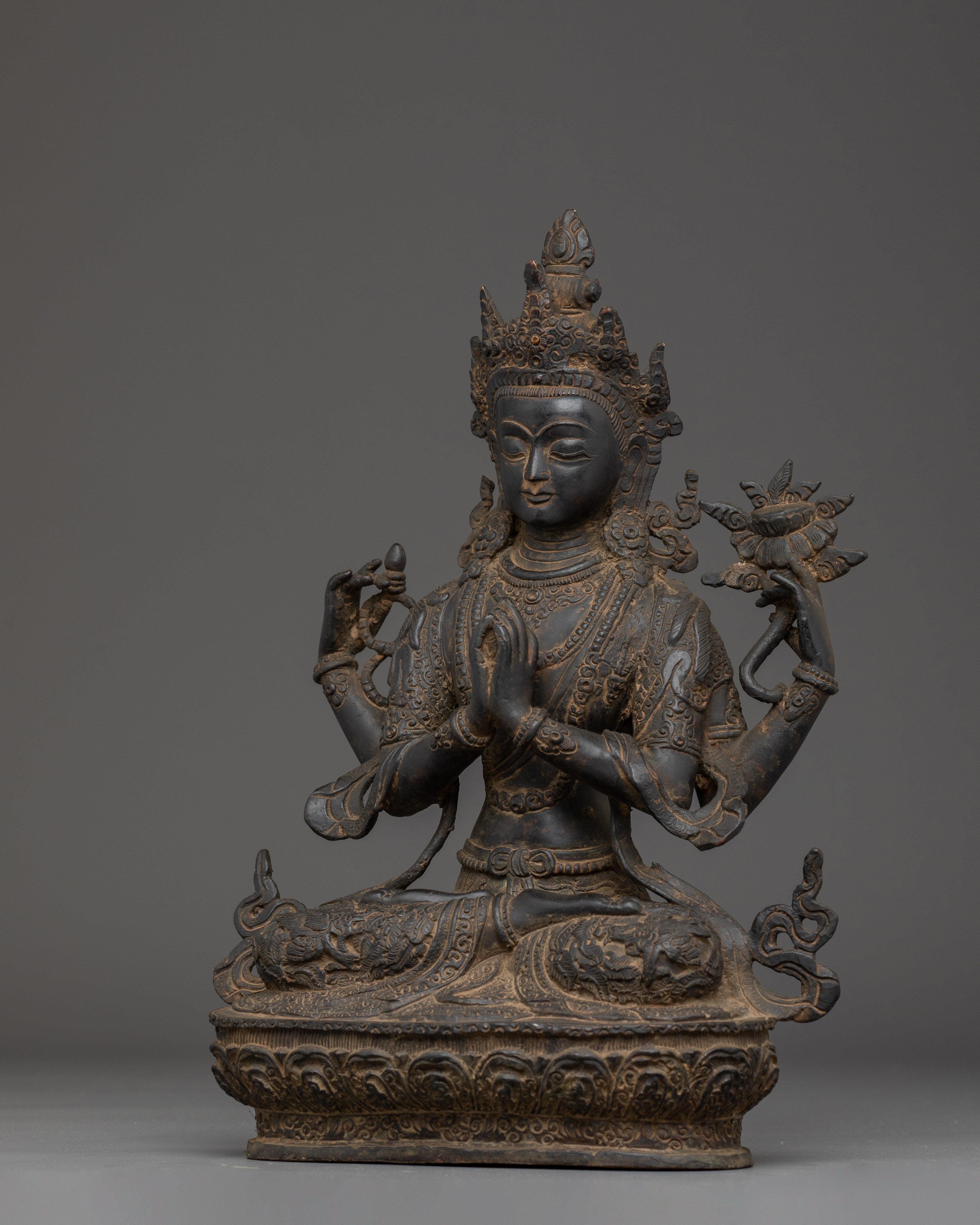 29.5cm Chenrezig Copper Statue | Bodhisattva of Compassion