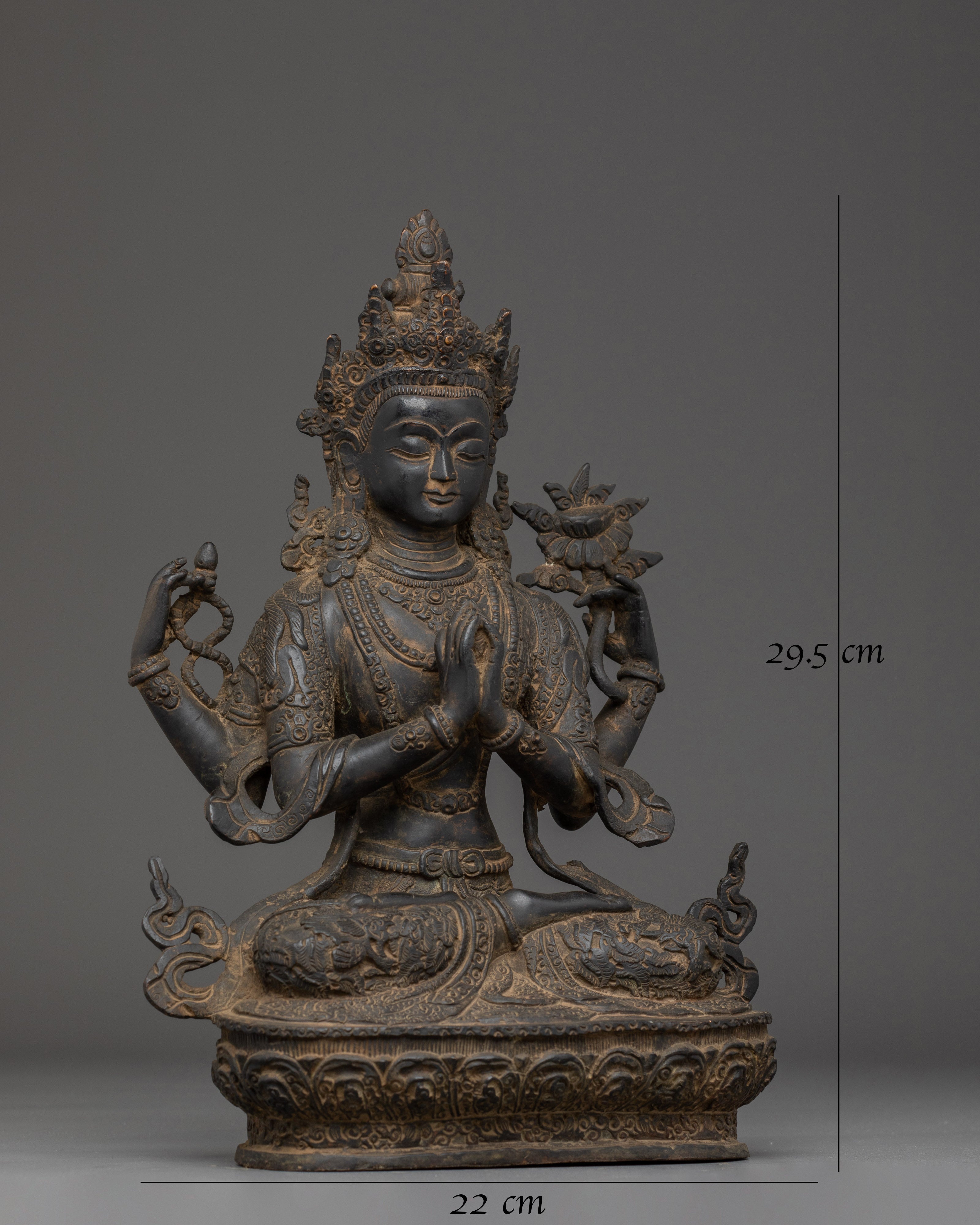 29.5cm Chenrezig Copper Statue | Bodhisattva of Compassion