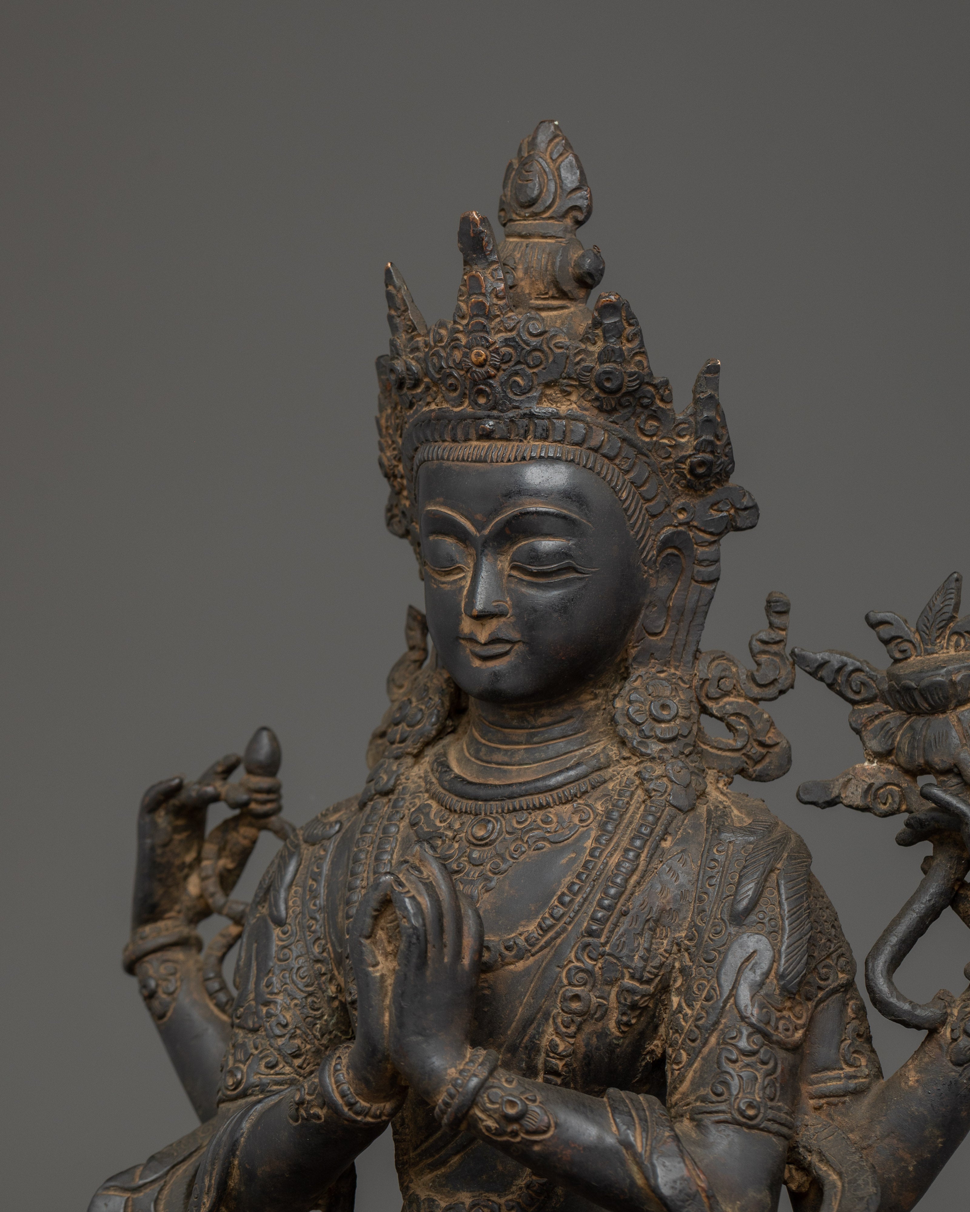29.5cm Chenrezig Copper Statue | Bodhisattva of Compassion