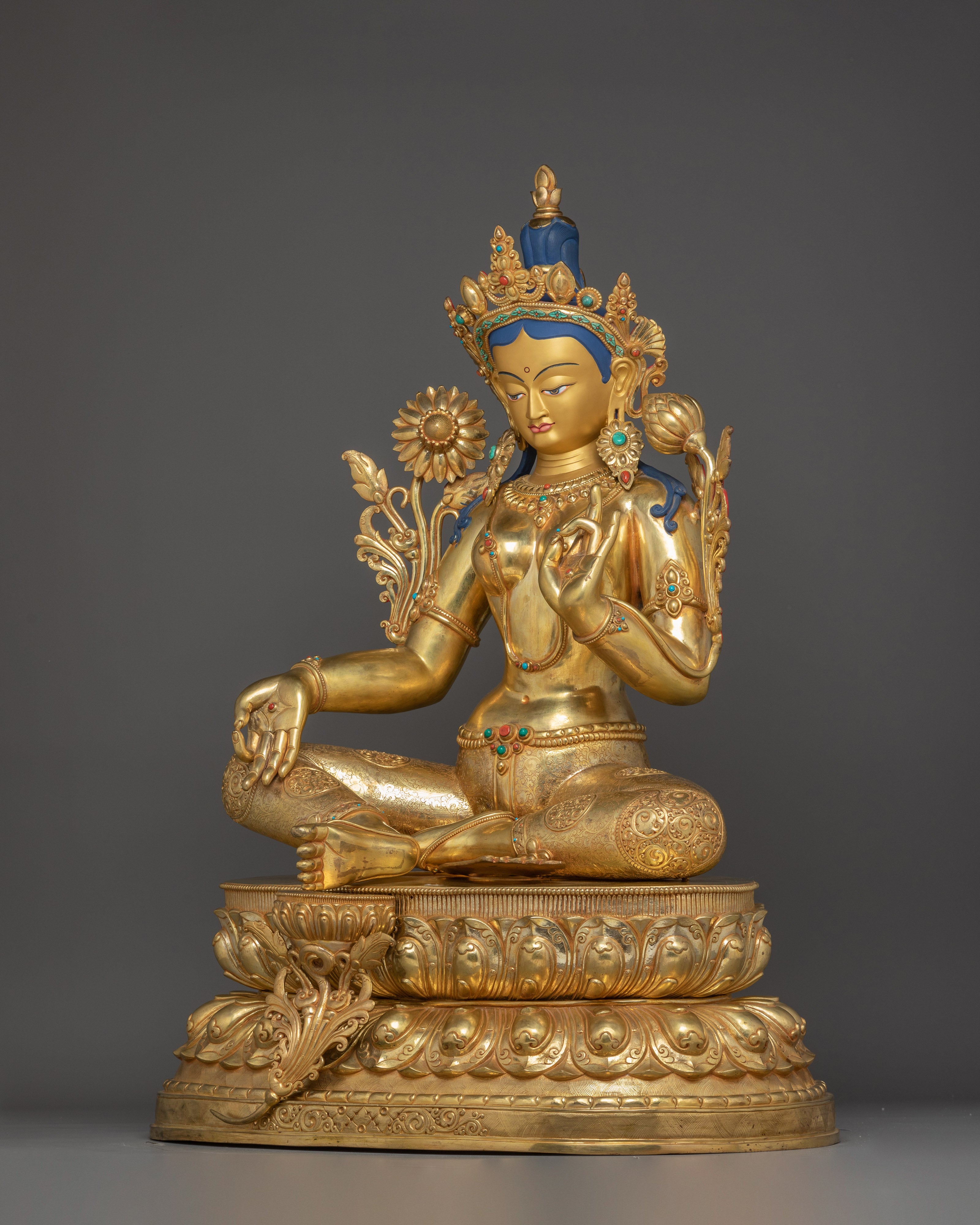 Golden Green Tara Statue: Mother of Compassion and Liberation