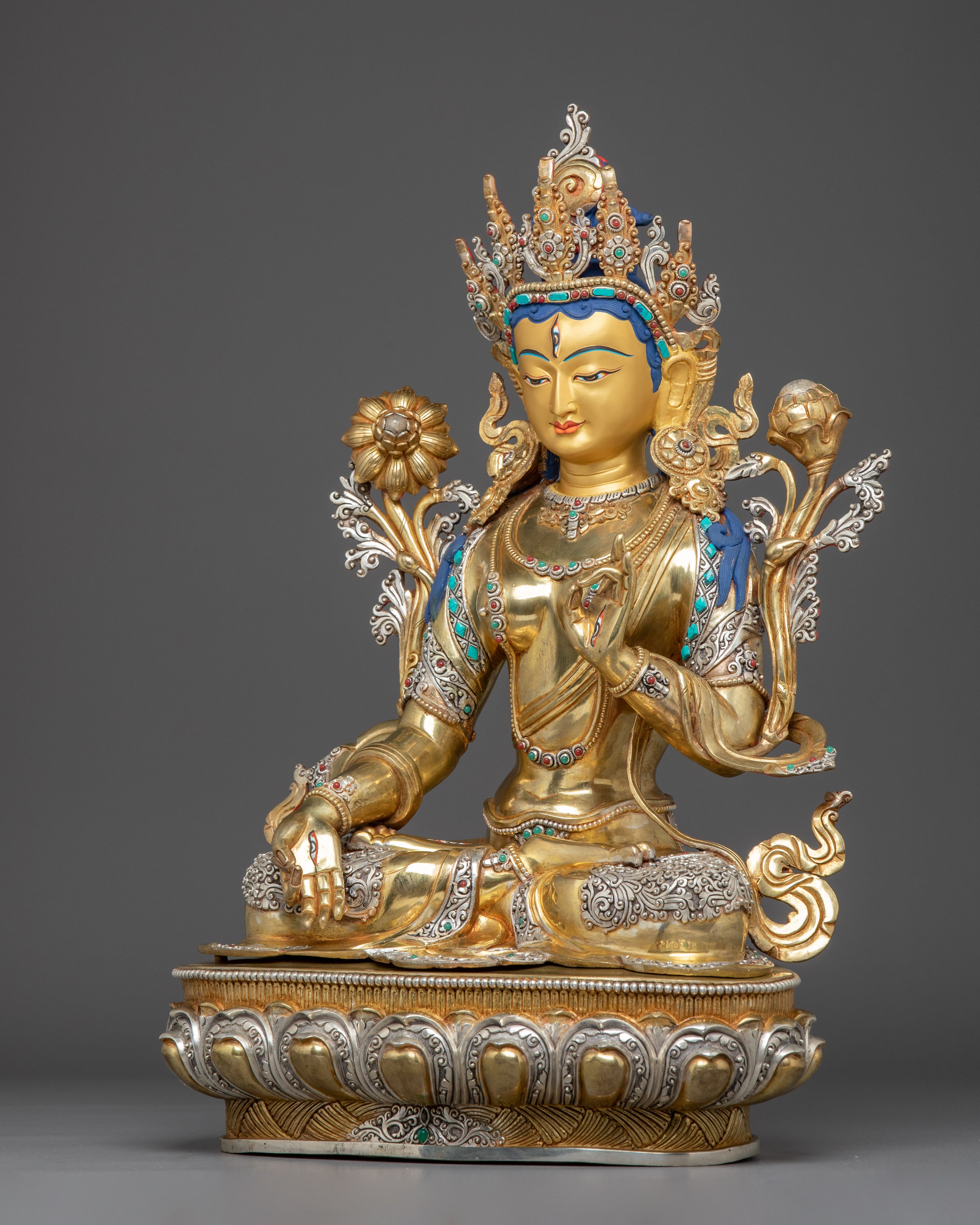 Handmade Golden Statue of Sita Tara | White Tara - Tibetan Healing Deity