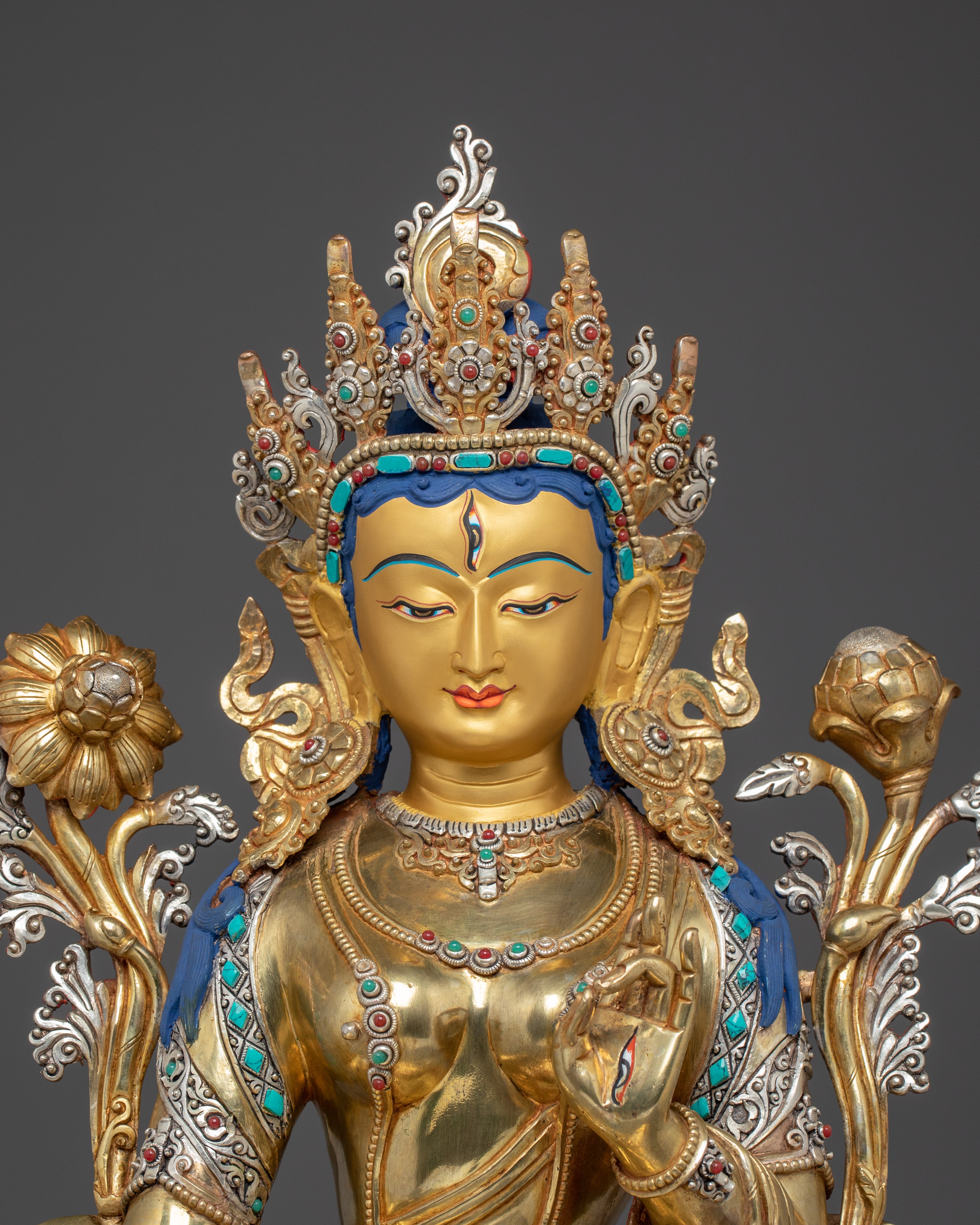 Handmade Golden Statue of Sita Tara | White Tara - Tibetan Healing Deity