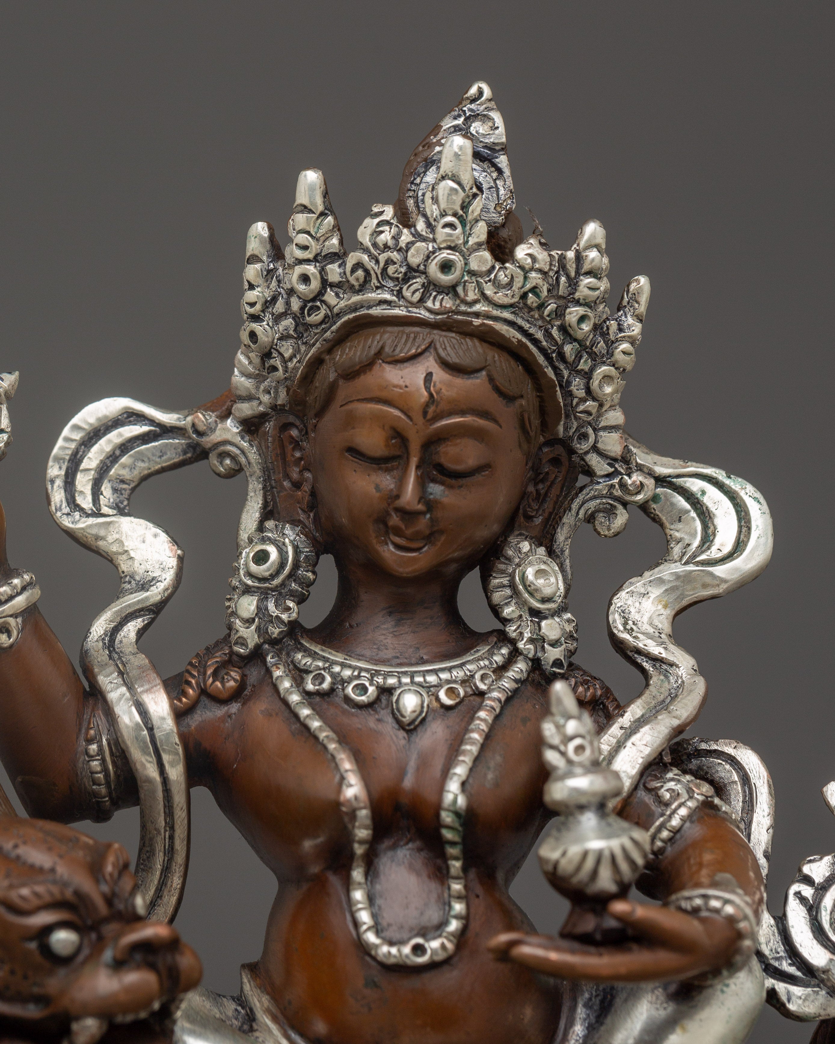 Oxidized Copper Tsheringma Statue | Buddhist Spiritual Protector