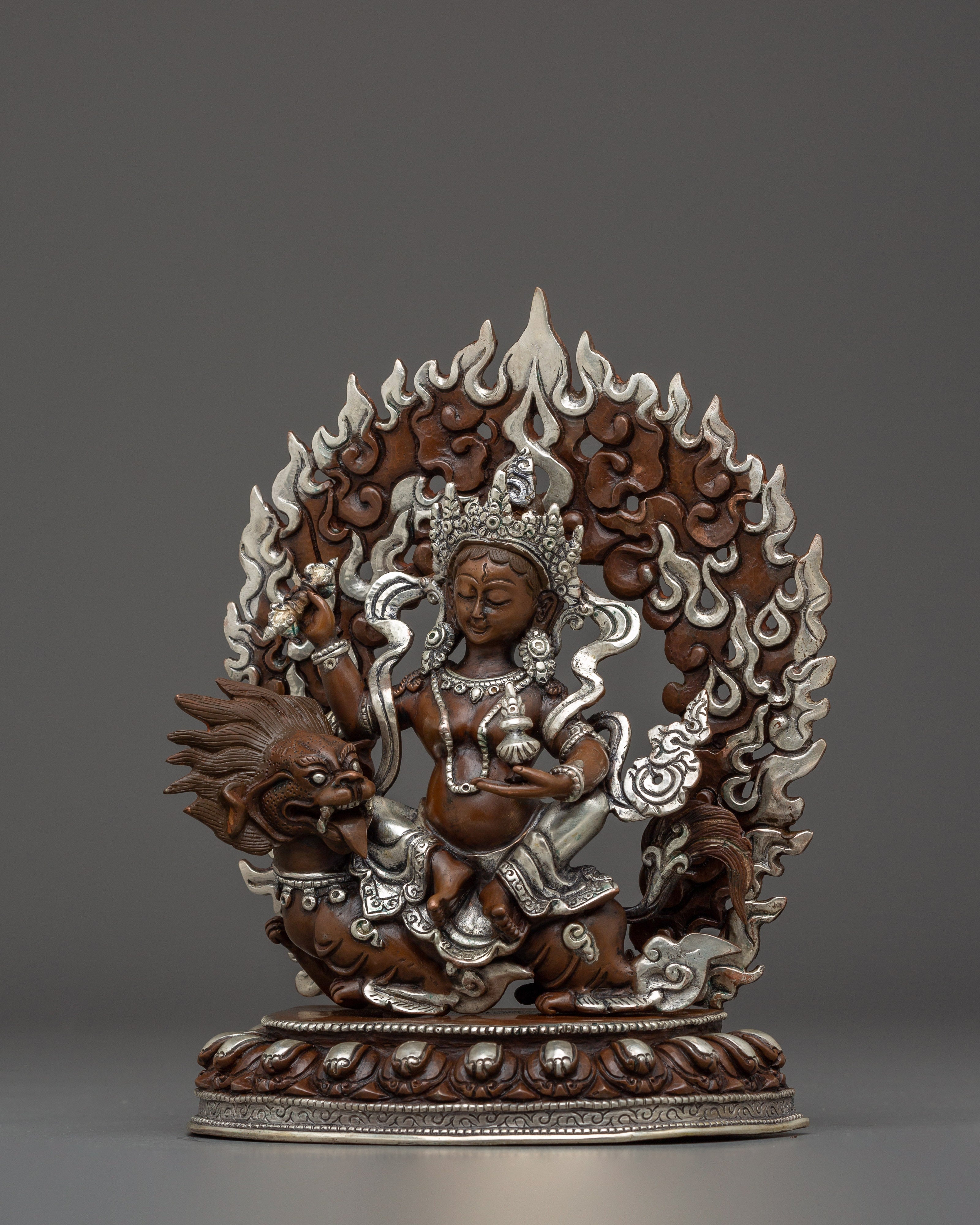 Oxidized Copper Tsheringma Statue | Buddhist Spiritual Protector