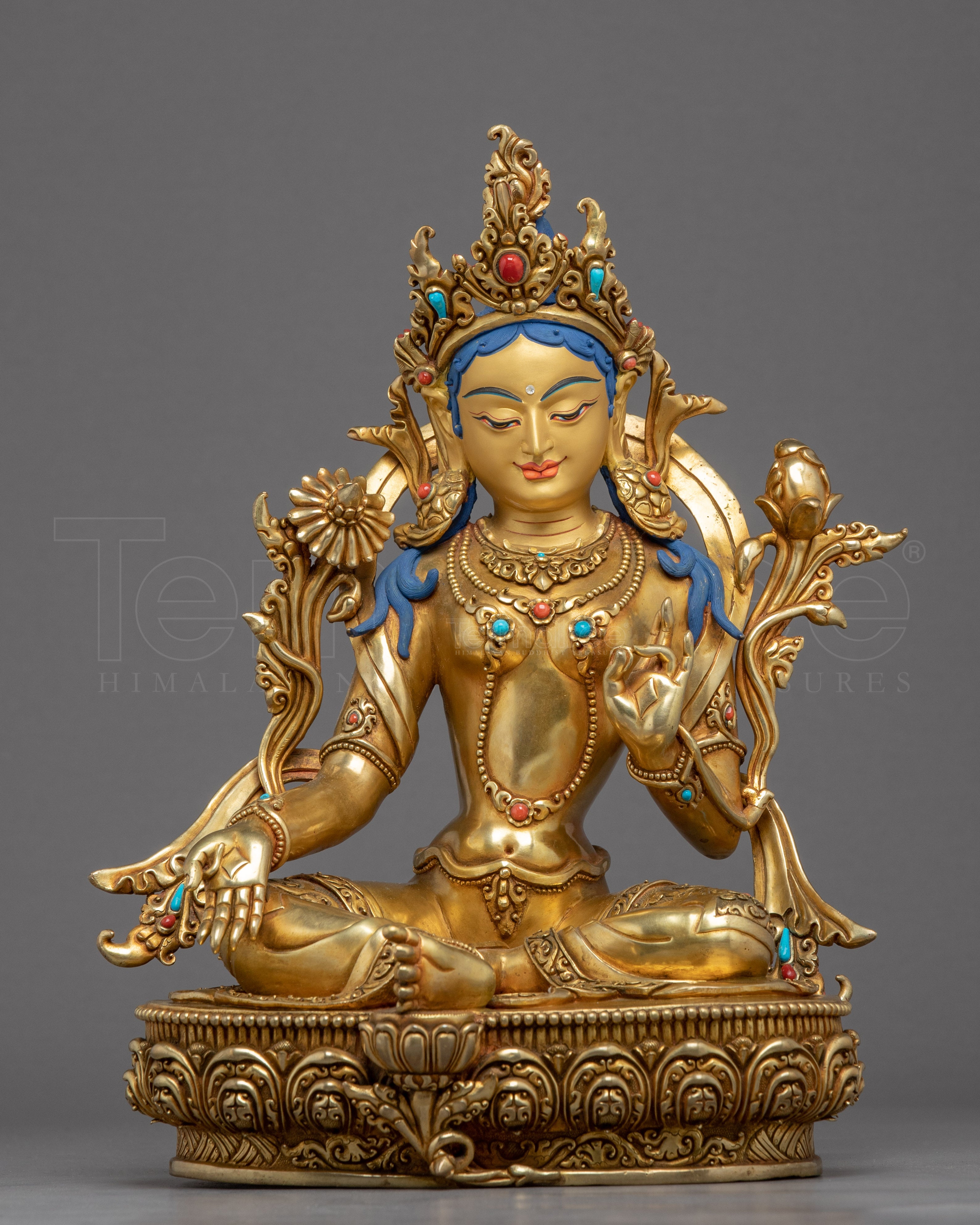 Green Tara Gold Gilded Sculpture | Buddhist Mother Tara Art - Termatree
